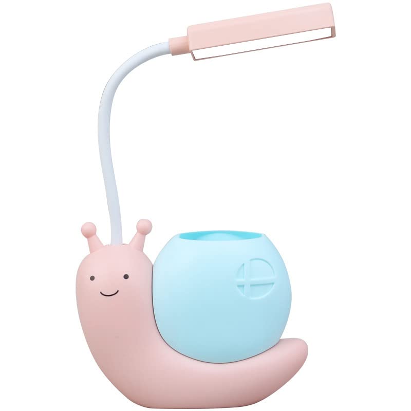 Snail-Shaped LED Desk Lamp for Kids - Cute USB Charging Eye Protection Study Lamp with 360° Adjustable Neck & Pen Holder | Perfect for Homework, Reading & Bedtime (Pink)