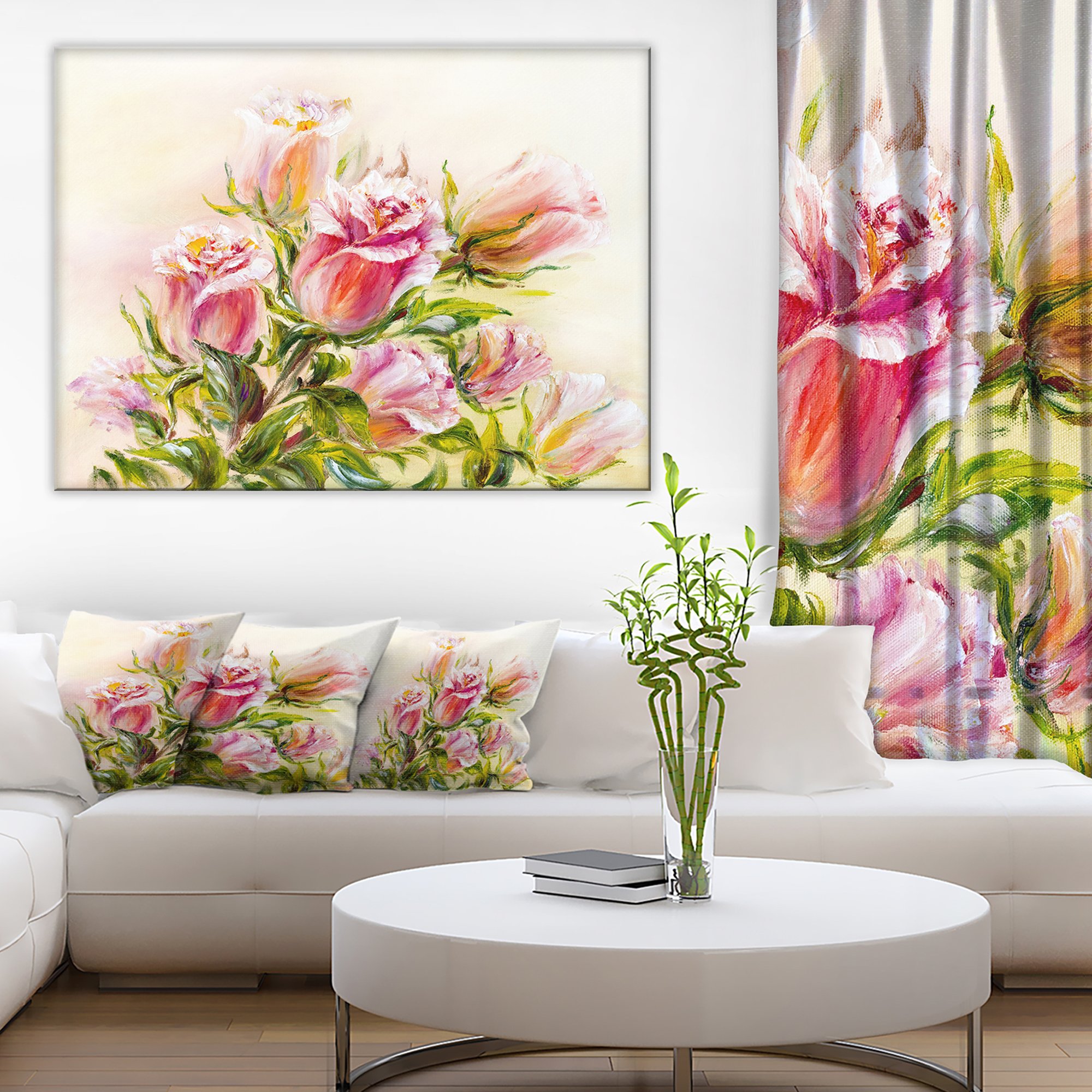 Hand-Painted Rose Oil Floral Art Canvas Print - Elegant Home Decor for Living Room, Bedroom & Office