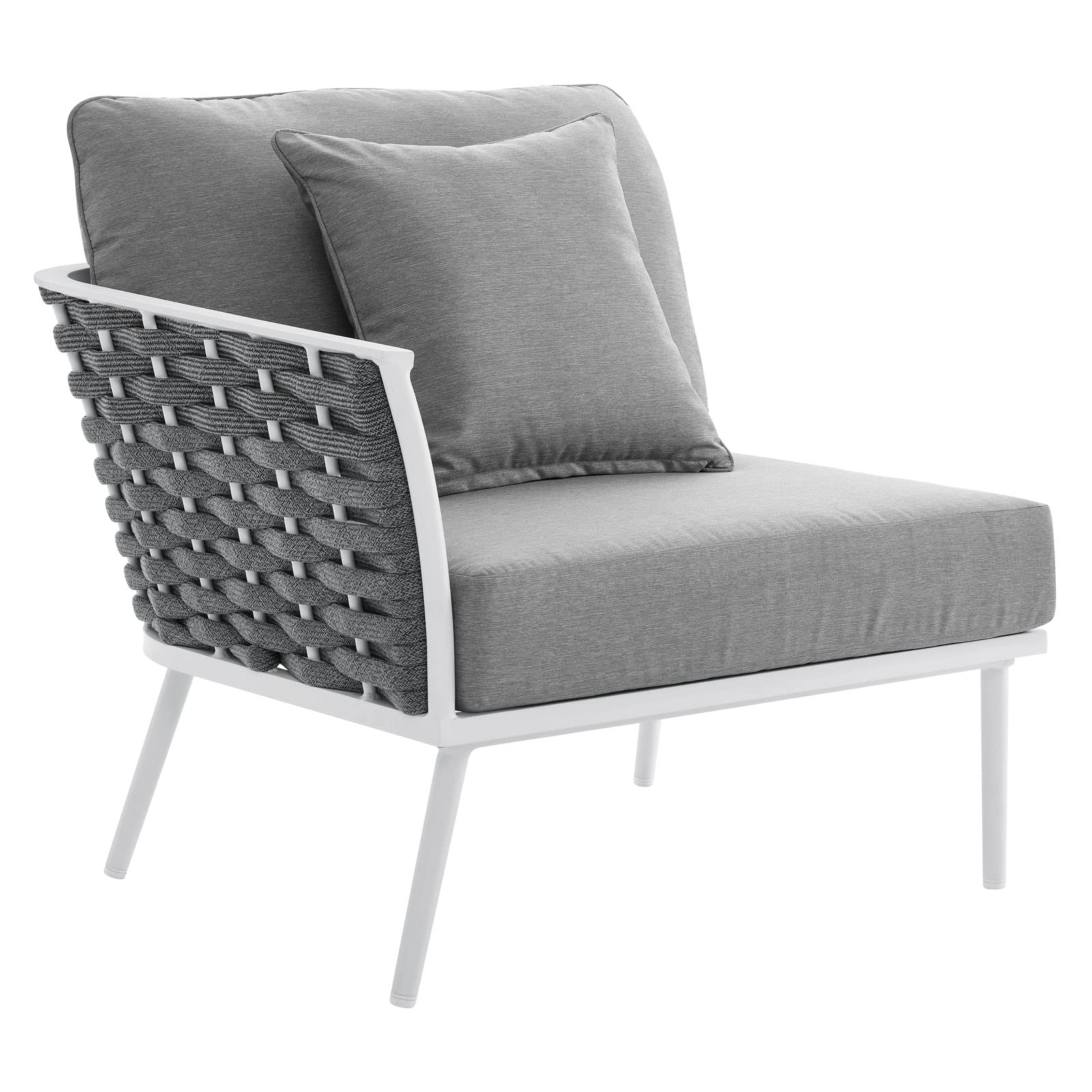 Modway Stance Outdoor Patio Woven Rope Aluminum Small Sectional Sofa Set - White & Gray - Perfect for Backyard, Poolside & Garden Relaxation