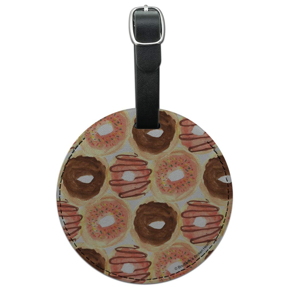 Yummy Donuts Pattern Round Leather Luggage Tag - Durable Suitcase ID Card Holder for Travel Bags | Perfect for Carry-Ons, Backpacks & Suitcase Identification