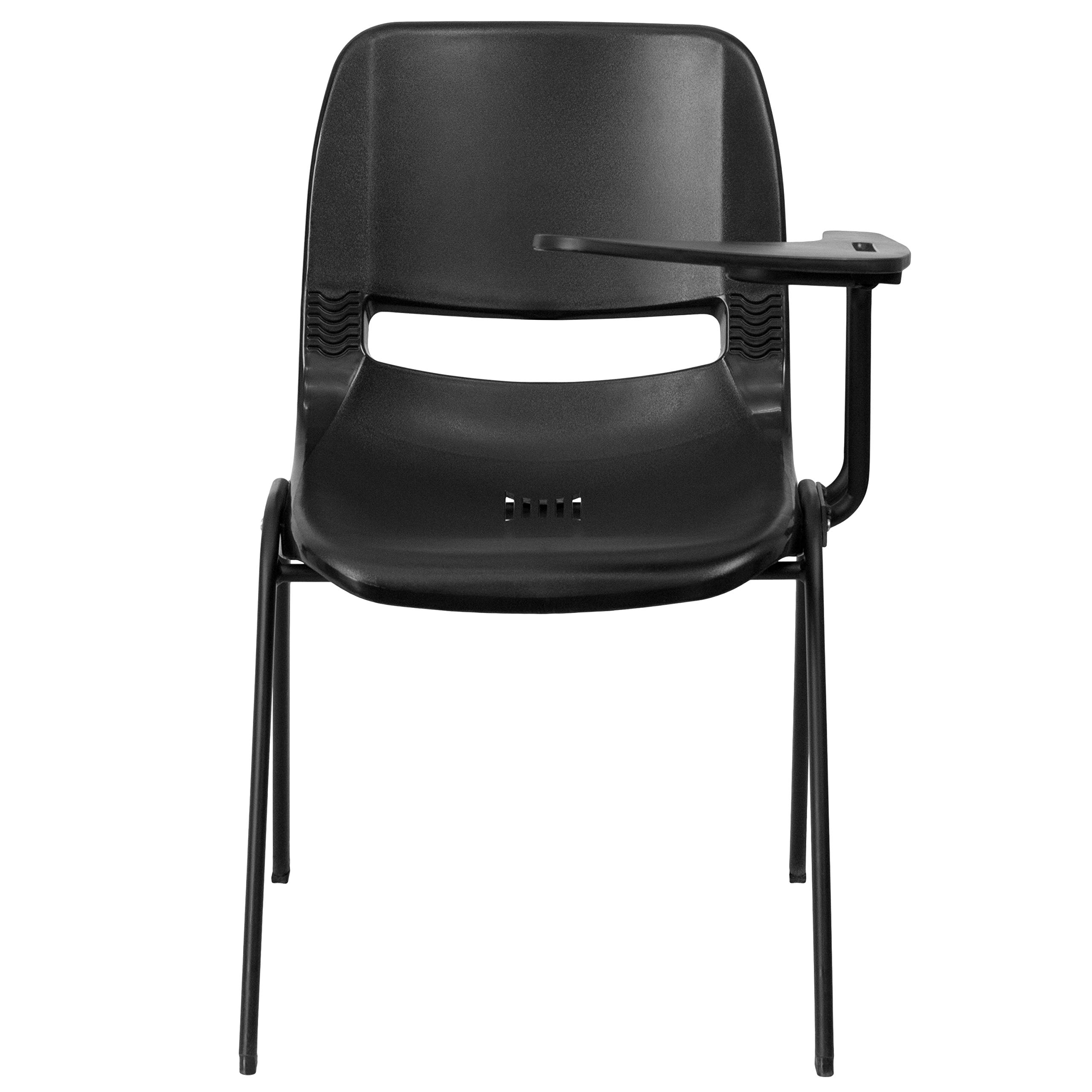 Ergonomic Black Shell Chair with Left-Handed Flip-Up Tablet Arm - Adjustable Office Desk Chair for Home & Workspace - Perfect for Studying, Working, and Online Meetings