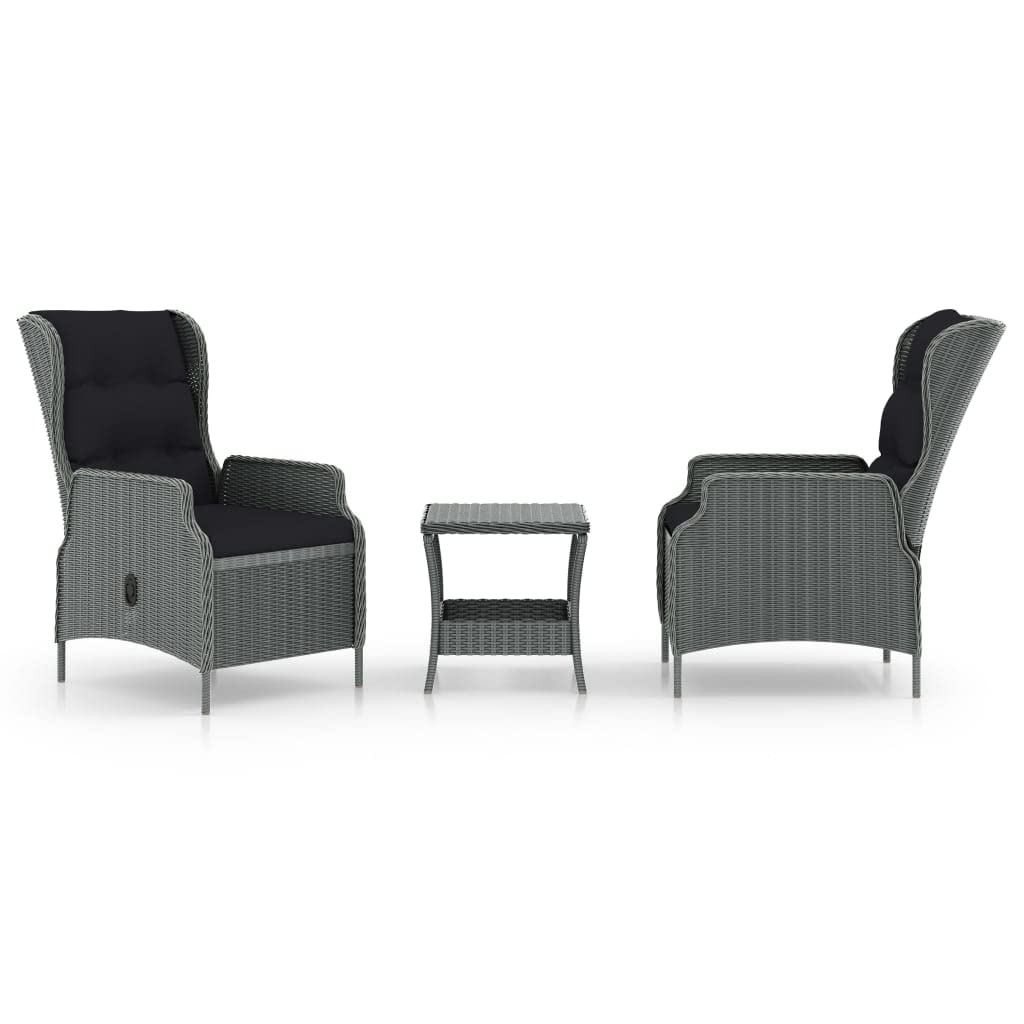 CHARMMA 3-Piece Patio Lounge Set with Weather-Resistant Cushions - Light Gray Poly Rattan Outdoor Furniture (39.2KG) - Perfect for Backyard, Poolside & Garden Relaxation