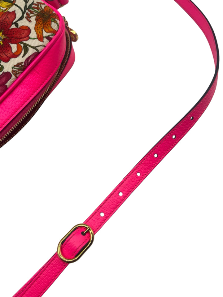Gucci Flora Floral Print Shoulder Bag in White & Fuchsia - Elegant Crossbody Purse for Women, Perfect for Parties, Weddings & Daily Use