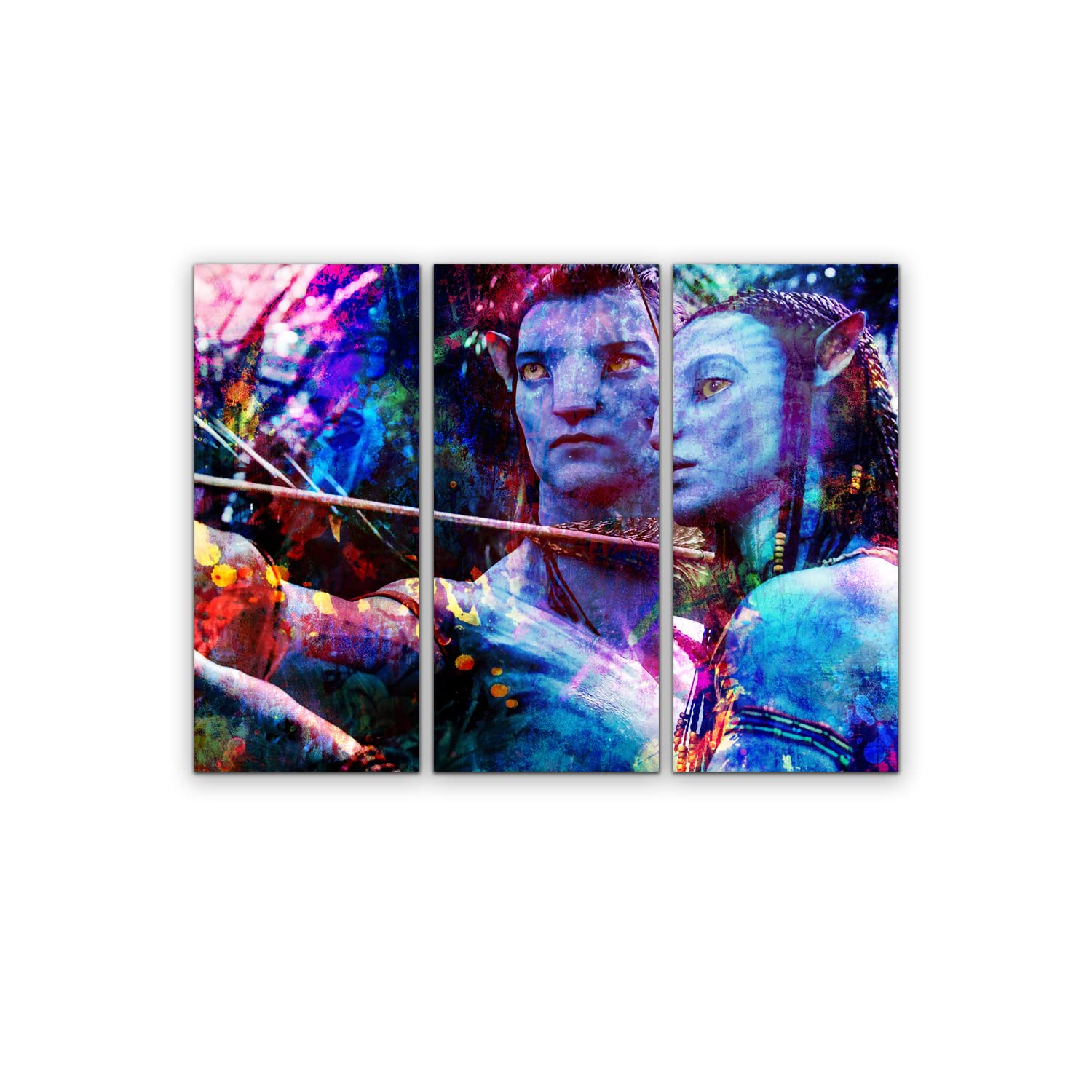 Avatar Neon Effect Canvas Wall Art - 3 Piece Large Wooden Framed Movie Poster for Office & Bedroom Decor | Printed Canvas Bubble Art for Modern Home & Theater Room Design