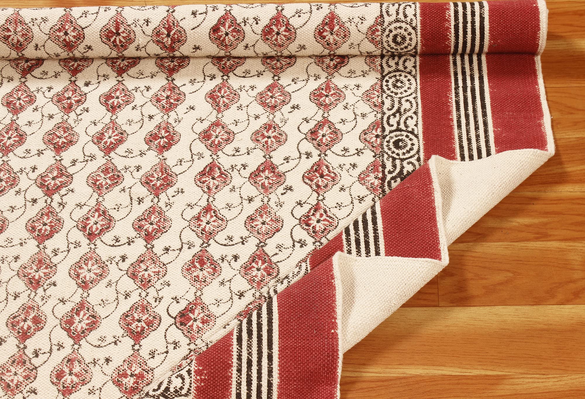12x18 Ft Maroon Red Cotton Dhurrie Floral Kilim Rug - Handwoven Flatweave Indoor Outdoor Carpet for High Traffic Areas | Perfect for Bedroom, Dining Room & Living Room Decor