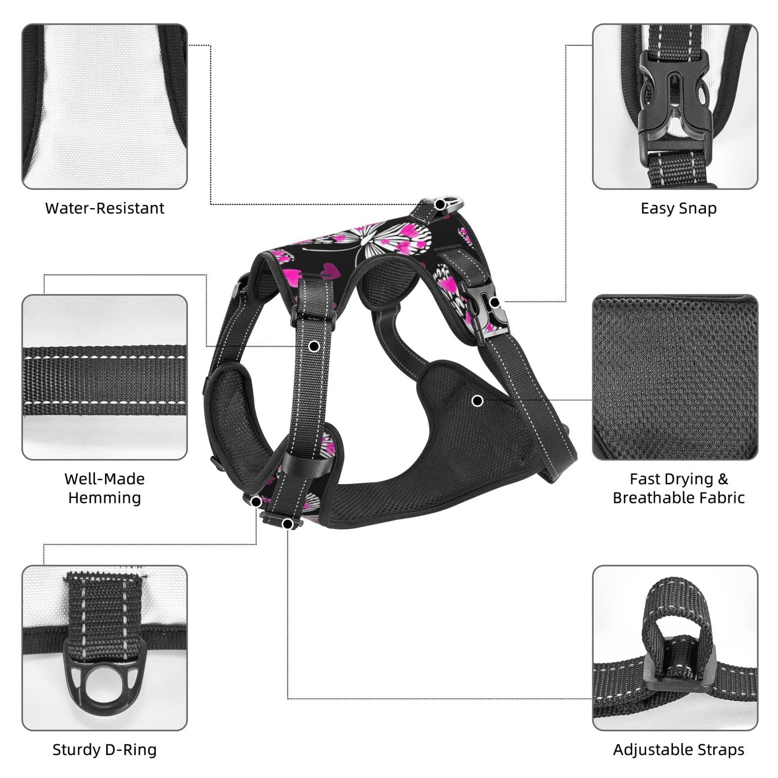 Butterfly Dog Harness - Adjustable Reflective Pet Costume Accessory for Small, Medium & Large Dogs & Cats | Oxford Fabric | Perfect for Halloween, Parties & Dress-Up Events