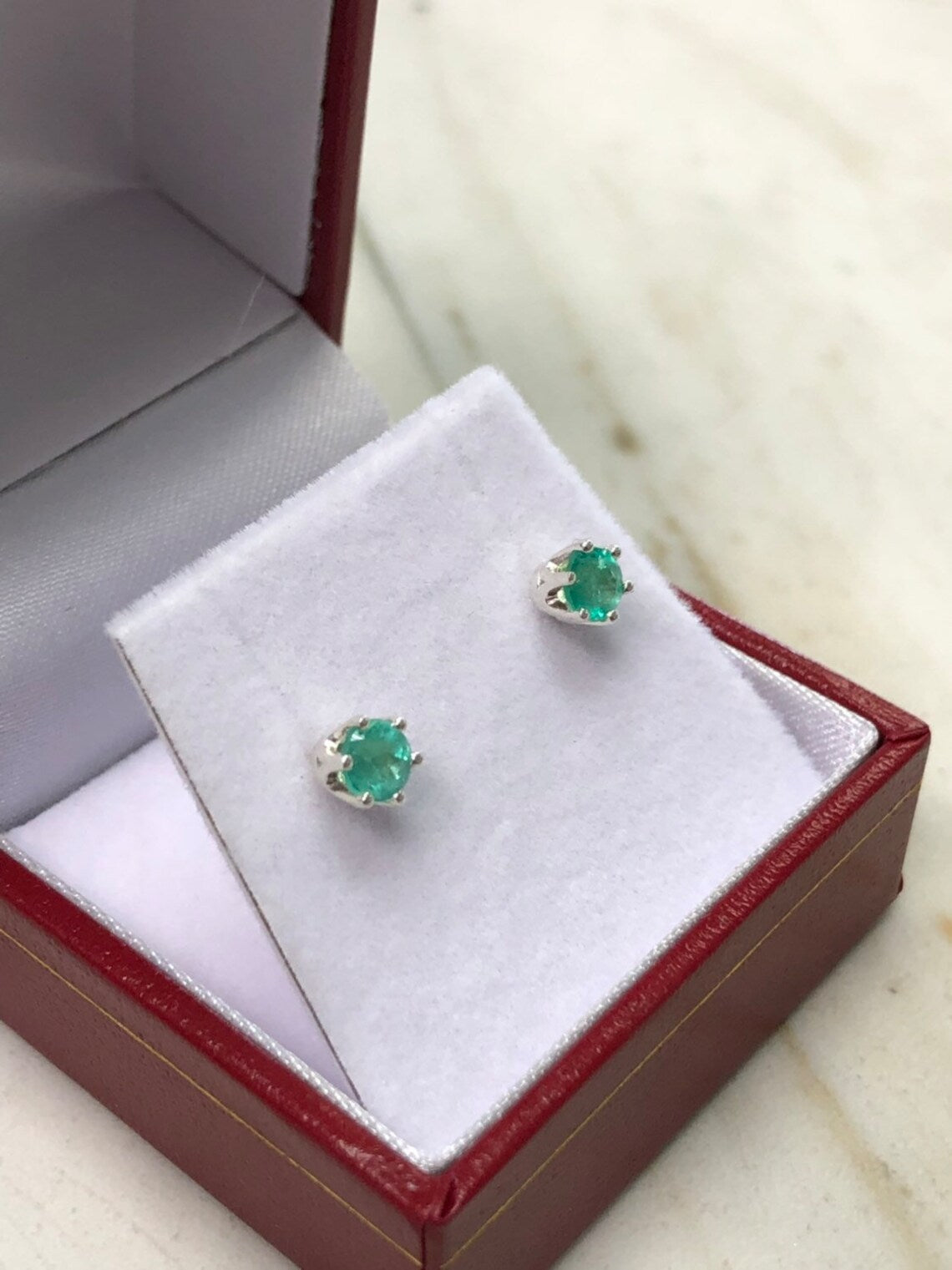 0.60 Carats Colombian Emerald Stud Earrings - Round Brilliant Cut 4mm Sterling Silver Jewelry for Women - Perfect Gift for Birthday, Anniversary & Special Occasions