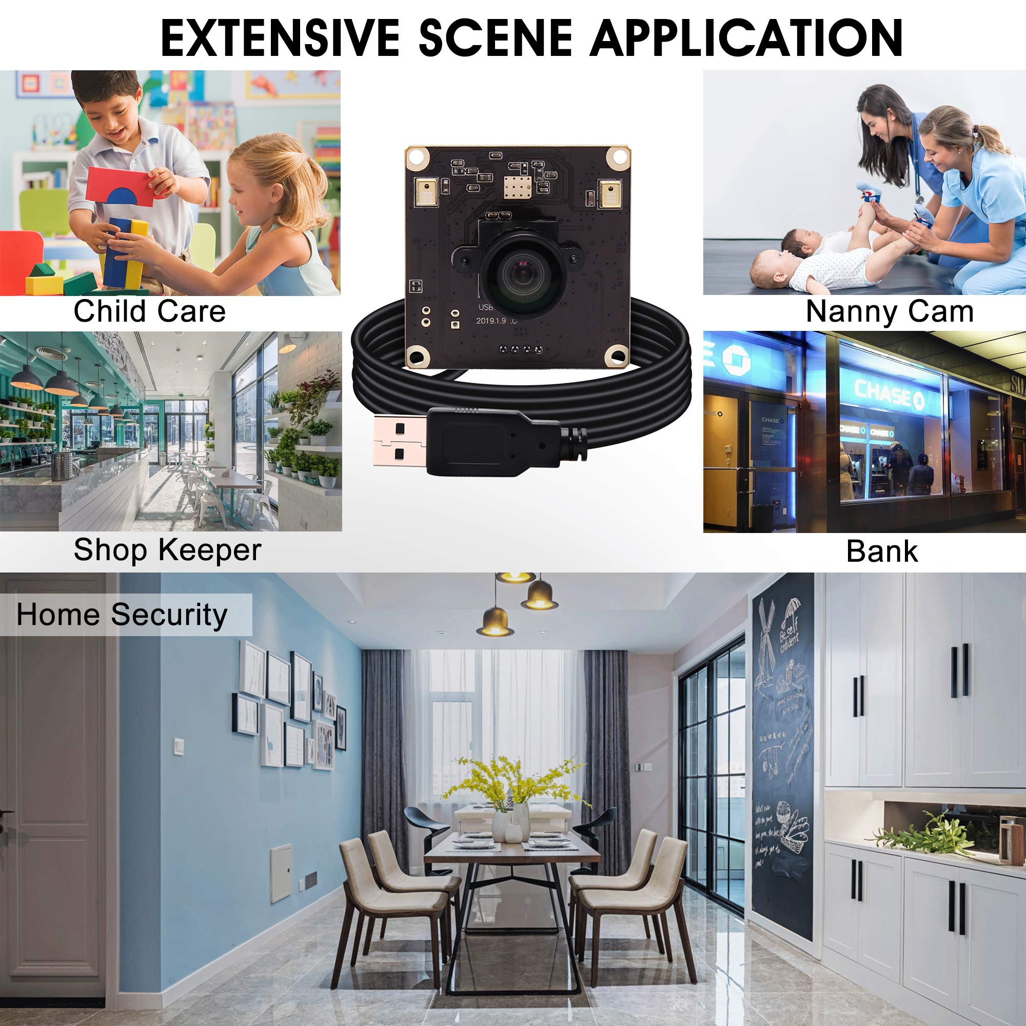 13MP Wide Angle USB Webcam with Microphone - 100° No Distortion Lens, UVC USB 2.0 PC Camera for Computer, Laptop, Raspberry Pi - Perfect for Video Conferencing, Live Streaming & Industrial Monitoring