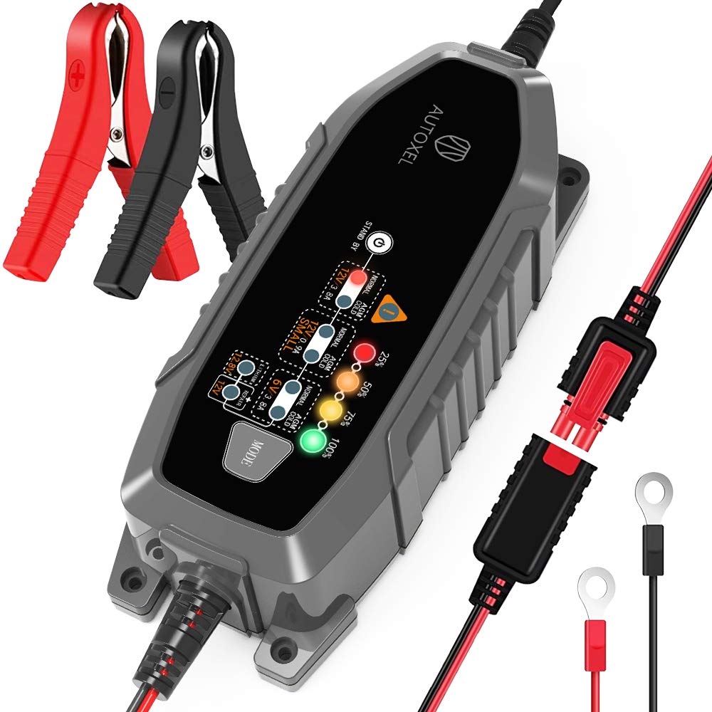 AUTOXEL 6V/12V 3.8A Smart Car Battery Charger & Maintainer - 8 Charging Modes for Automotive, Motorcycle, Lawn Mower, Boat, RV, ATV - Trickle Charger with Battery Repair Function (110V) - Perfect for Winter Storage & Vehicle Maintenance
