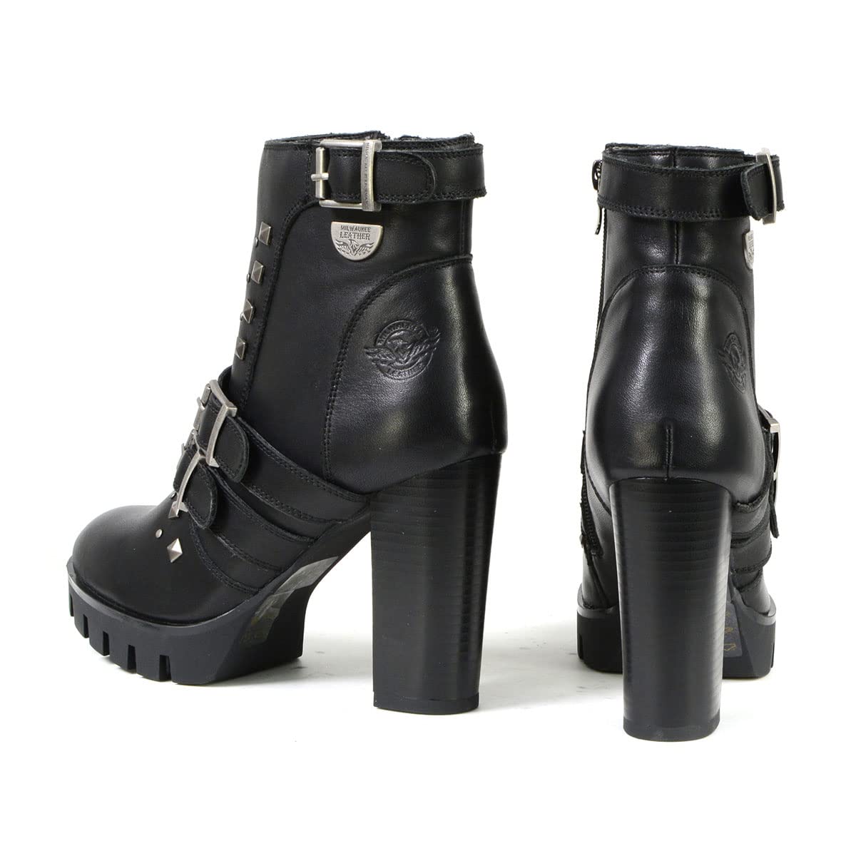 Milwaukee Leather MBL9456 Women's Premium Black Leather Fashion Platform Boots with Straps - Size 7 | Stylish Ankle Boots for Casual Outfits, Date Nights & Fall Fashion