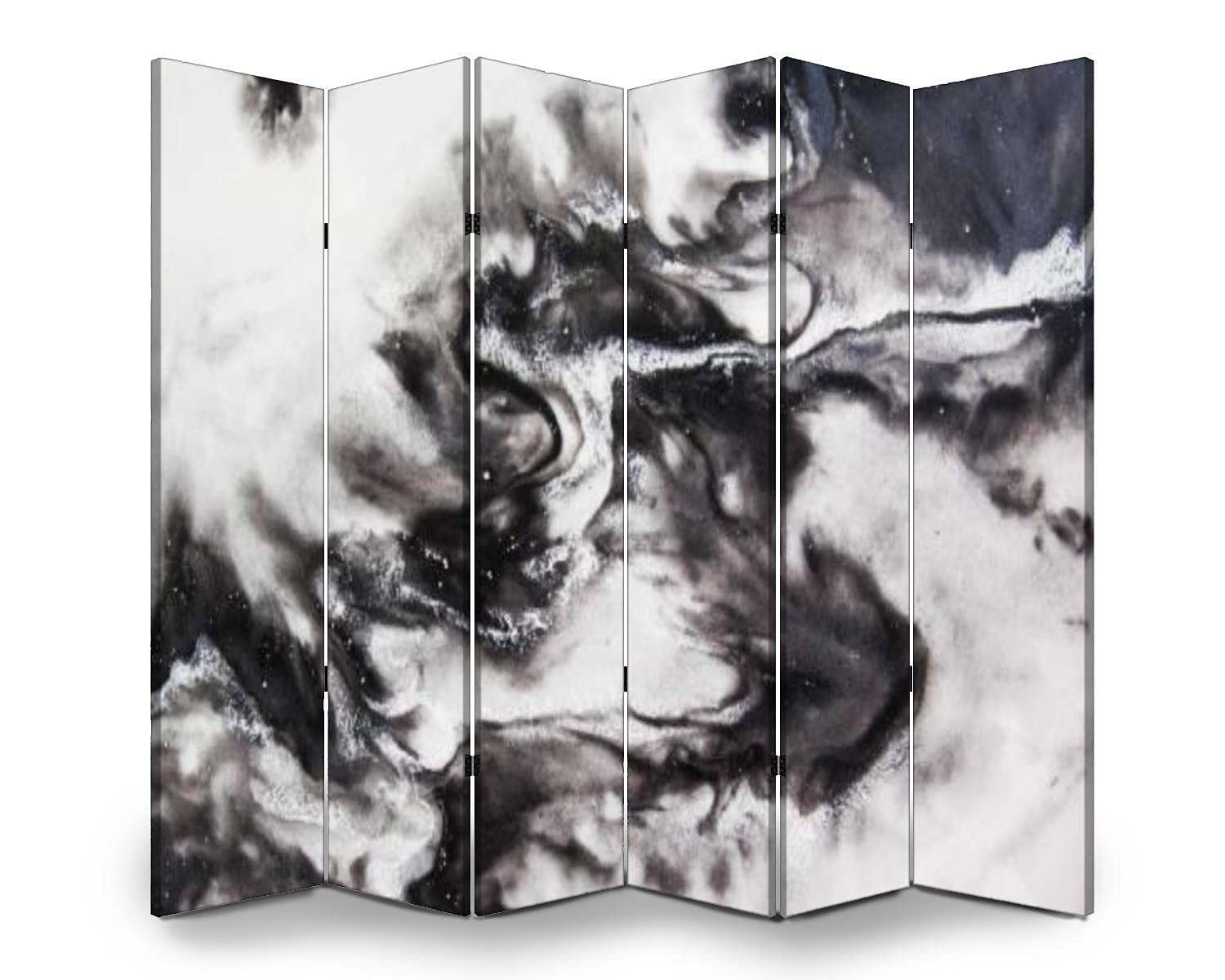 6-Panel Folding Room Divider Screen - Abstract Marble Black & White Design for Indoor/Outdoor Privacy Protection | Freestanding Partition for Home, Office, and Event Spaces
