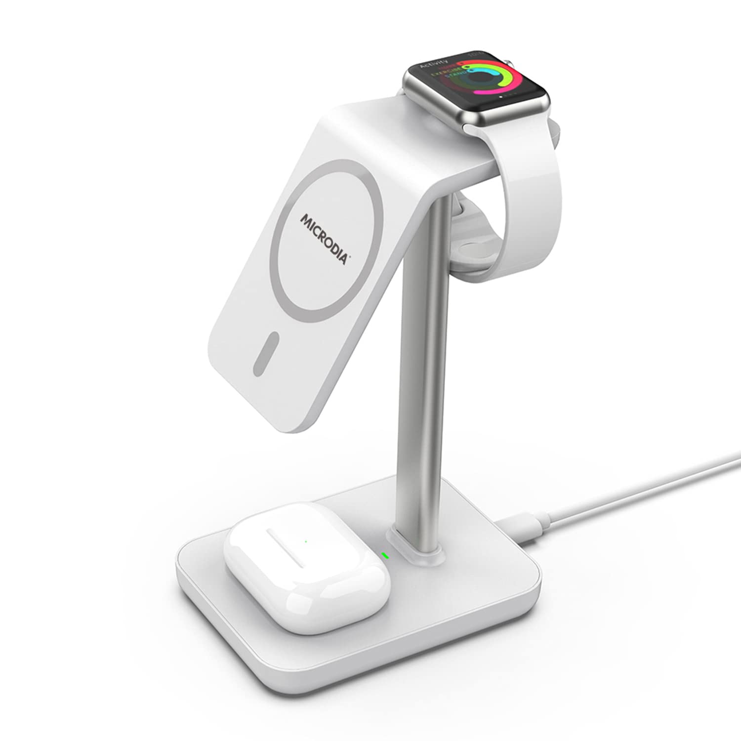 MICRODIA X.Stand 3-in-1 Magnetic Wireless Charging Station - 15W Fast Charger for iPhone 13/12, Apple Watch & AirPods - Built-in Orientation Magnet | Perfect for Home, Office & Travel Charging Needs