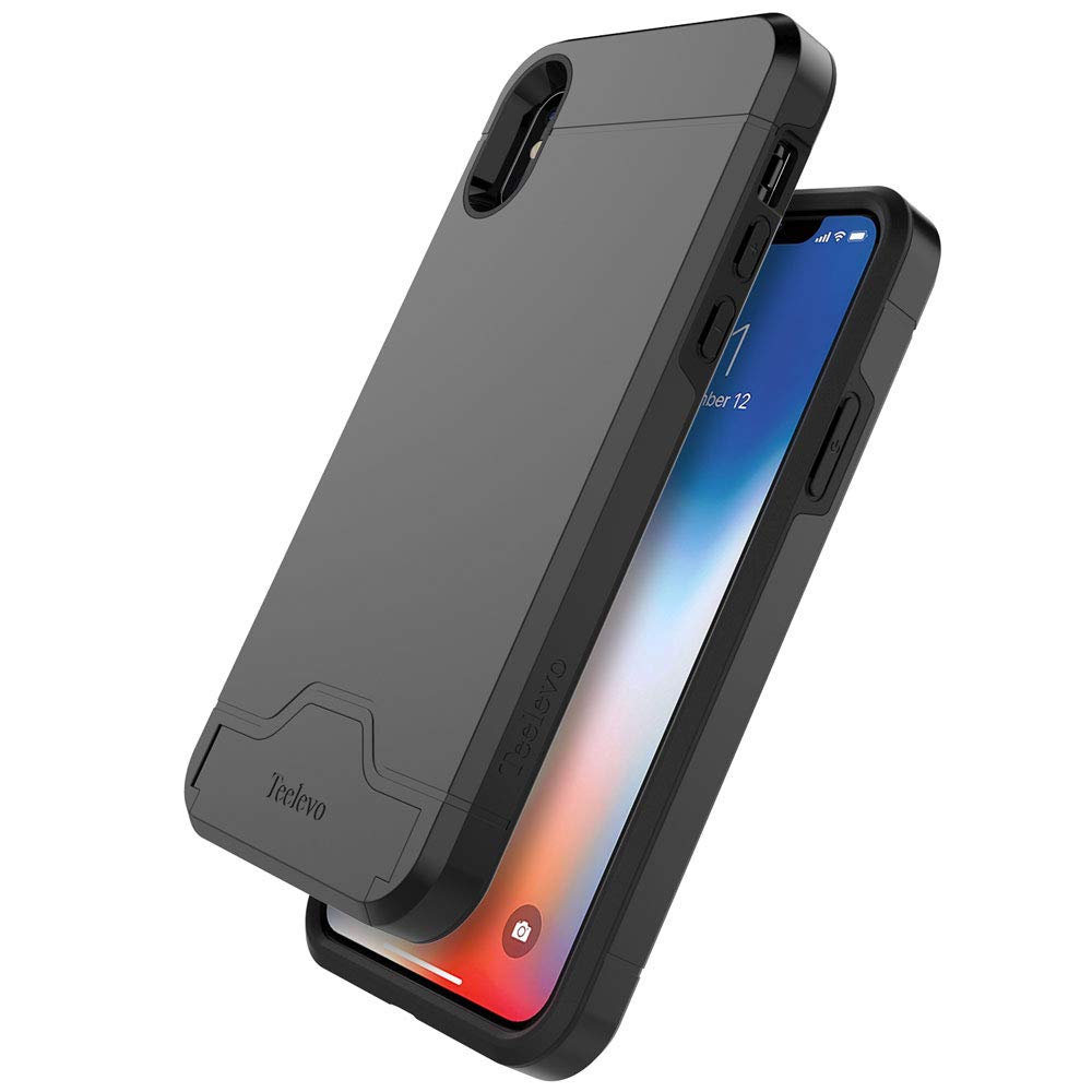 Teelevo iPhone Xs (2018) Wallet Case with Card Slots & Kickstand - Slim Dual Layer Protective Cover for iPhone Xs/X - Black - Perfect for Travel, Shopping & Everyday Use