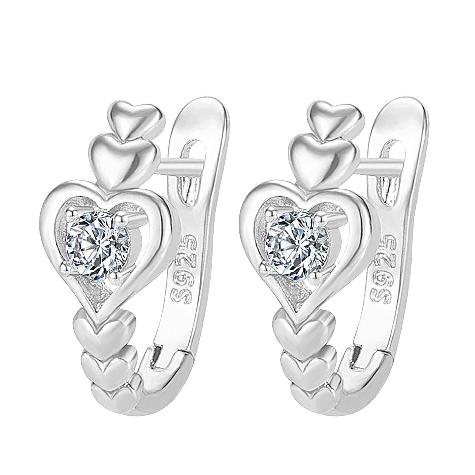 Trendy Heart & Diamond Stud Earrings for Teen Girls - Minimalist Piercing Jewelry, Silver Hoop Earrings for Women | Perfect for Parties, Gifts & Everyday Wear