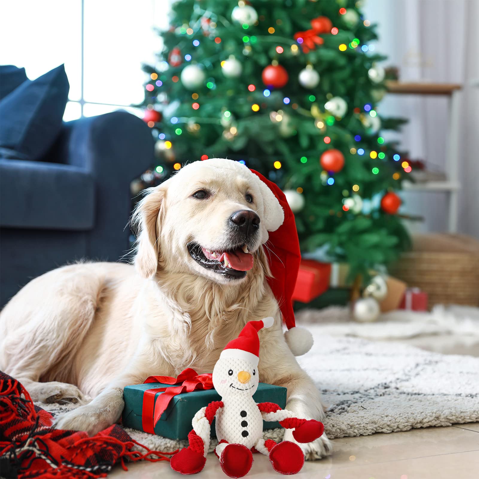 Senneny Squeaky Dog Christmas Toys - Snowman Plush Chew Toys for Small, Medium & Large Dogs | Interactive Durable Puppy Toys with Squeaker | Perfect for Holiday Playtime & Training Gifts