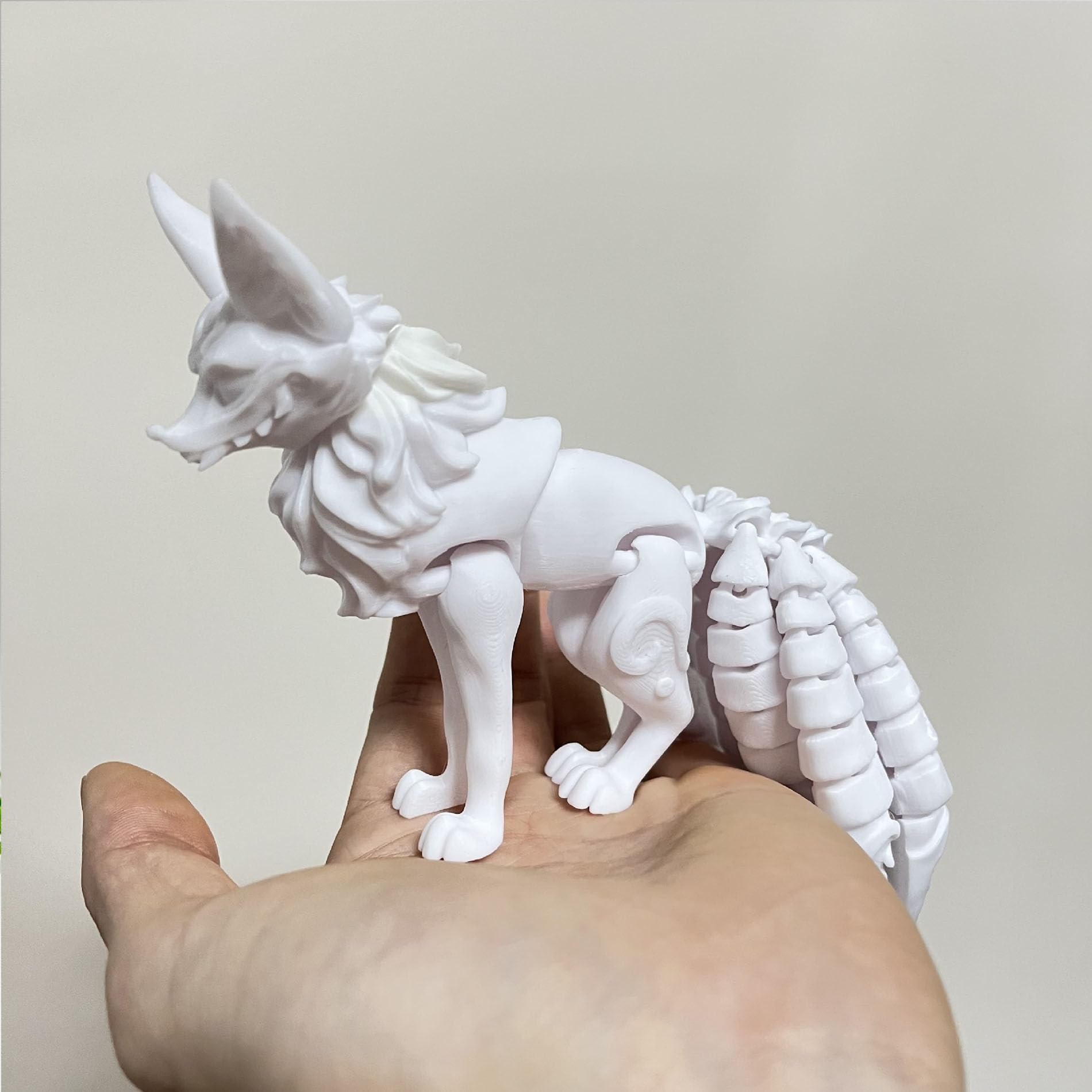 3D Printed Fox & Nine-Tailed Fox Articulated Fidget Toy - Flexible Animal Desk Decor for Home, Office & Car Dashboard (White) | Stress Relief & Focus Aid for Adults & Kids
