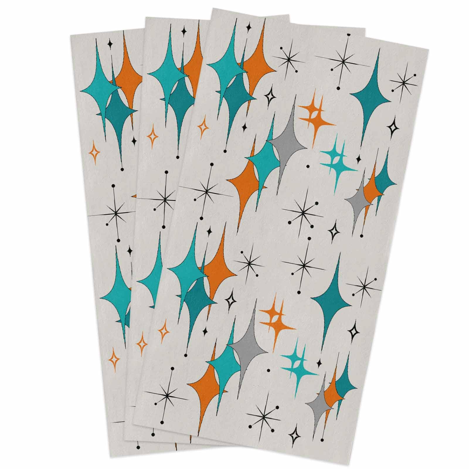 Premium Cotton Kitchen Towels Set of 3 - Mid-Century Modern Diamond Pattern Dish Cloths (18