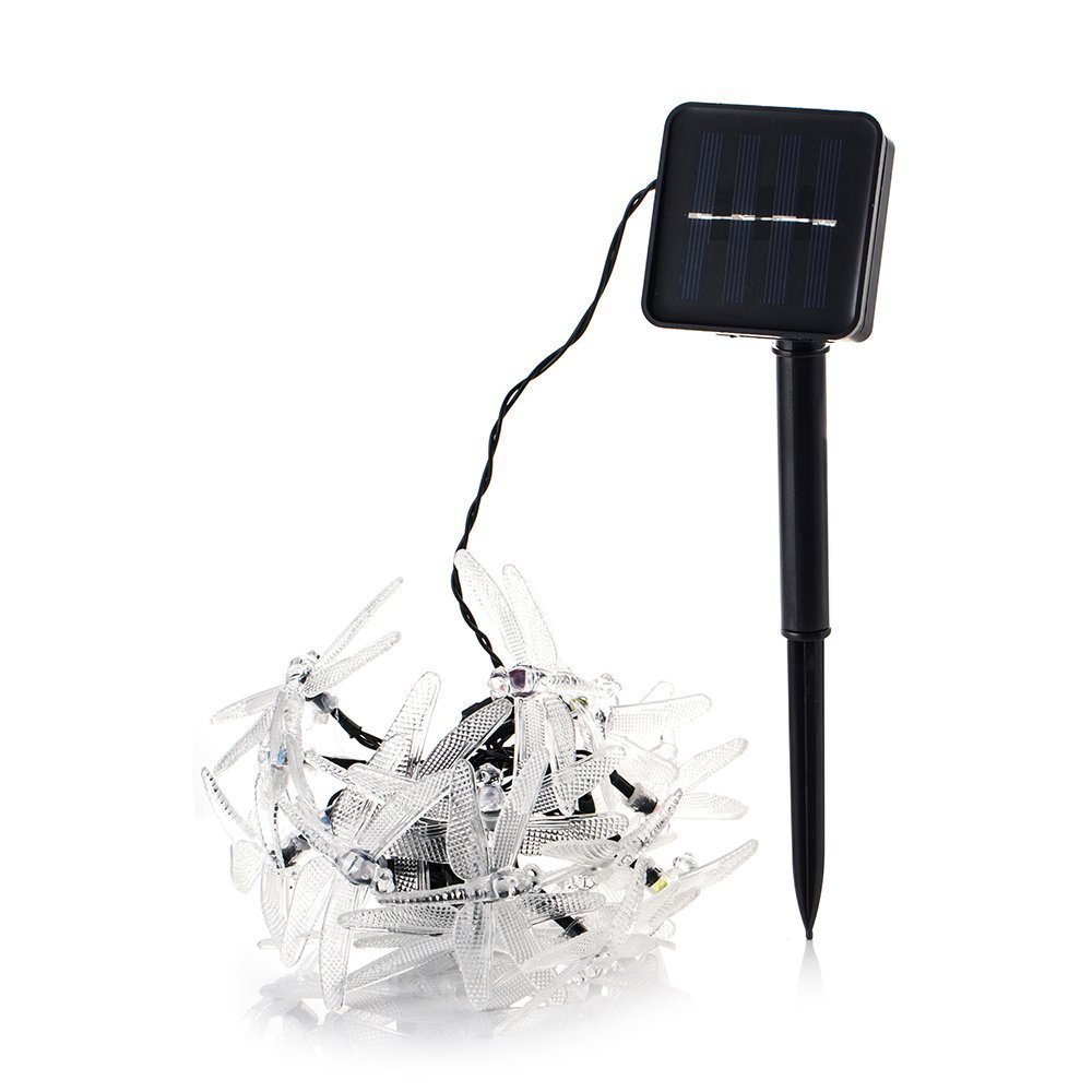Solar Powered String Lights Waterproof - 19.7ft 30LED Dragonfly Fairy Lights with 8 Lighting Modes, Decorative Outdoor Lighting for Garden, Patio, Fence, Lawn, Party & Indoor Home Decor (Blue) - Perfect for Wedding, Christmas, Halloween, Backyard & Landscape Lighting