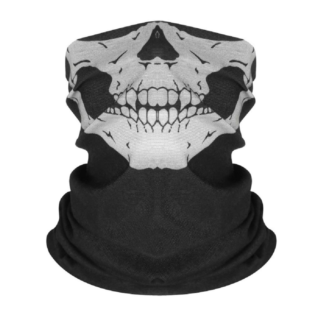 Skull Print Face Mask & Elastic Headband Set - Breathable Seamless Bandana Scarf for Sports, Cycling, Running & Outdoor Activities