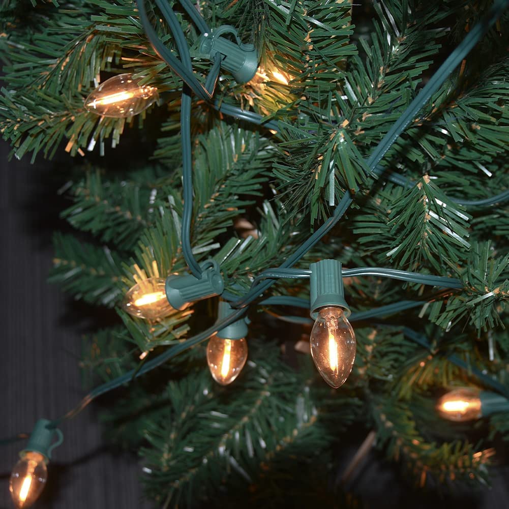 GOOTHY 25 Pack C7 LED Christmas Light Bulbs - 0.6W Clear Glass E12 Candelabra Base Warm White Replacement Bulbs for Outdoor String Lights, Window Candles & Night Lights - Perfect for Holiday Decorations, Tree Lighting & Festive Home Displays