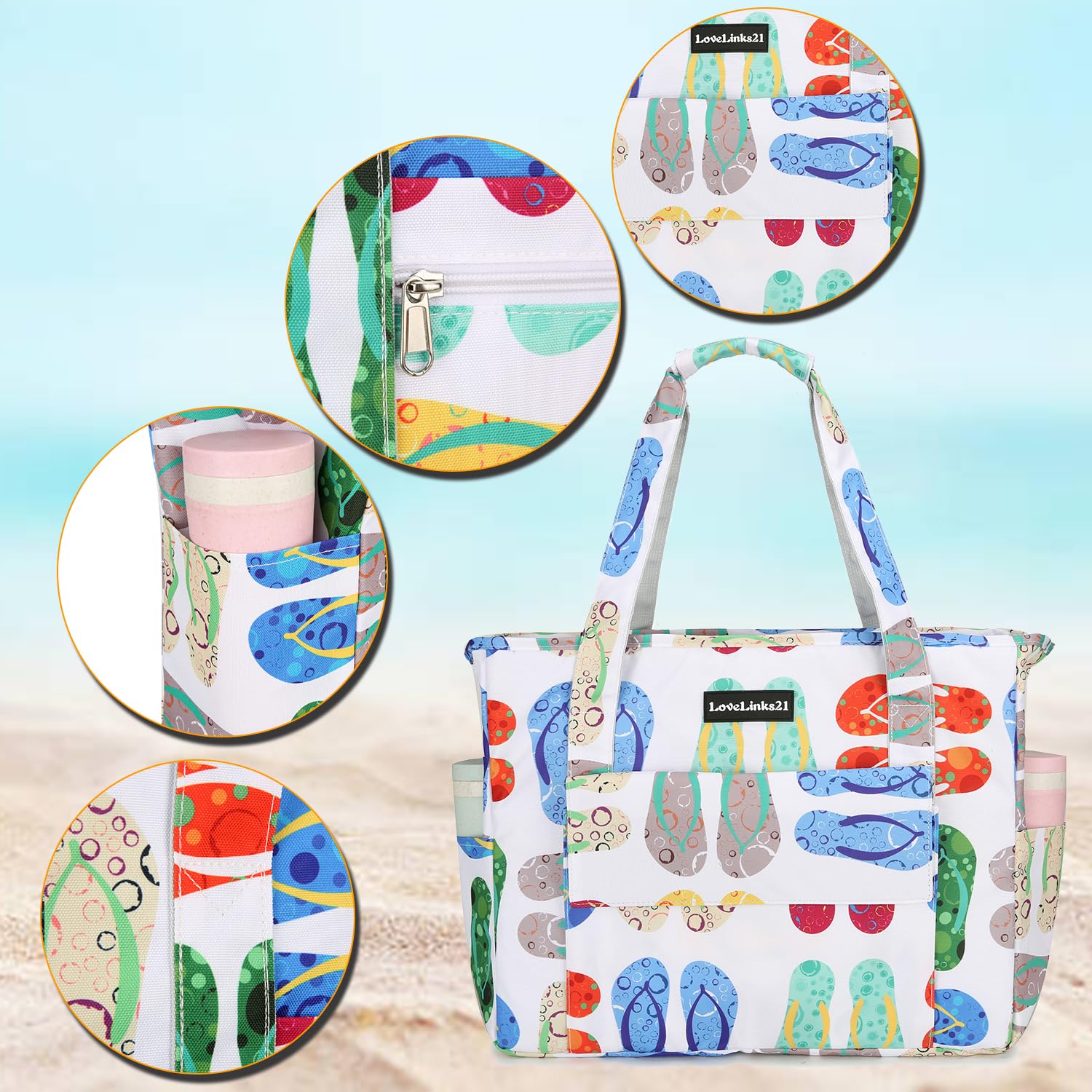 **Waterproof Sand-Resistant Women's Beach Tote Bag with Zipper - Gym, Grocery & Travel Essentials - Perfect for Pool, Beach & Outdoor Activities**