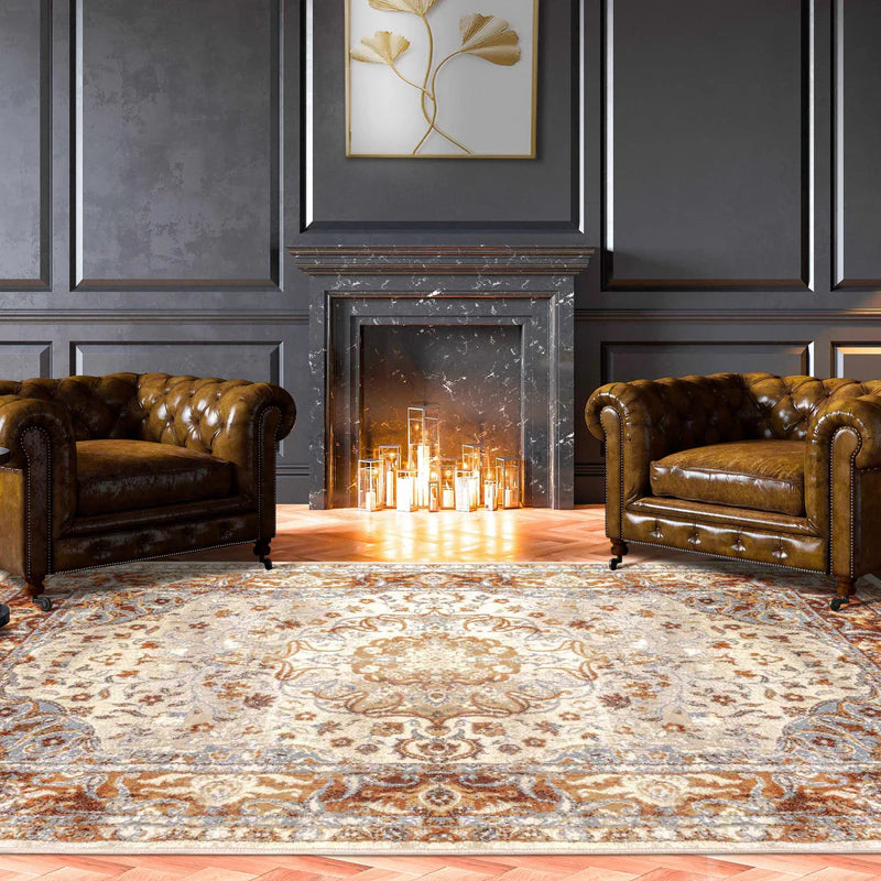 Archibold Floral Medallion Traditional Indoor Area Rug - Soft Non-Slip Living Room Carpet for Bedroom, Dining Room & Home Decor