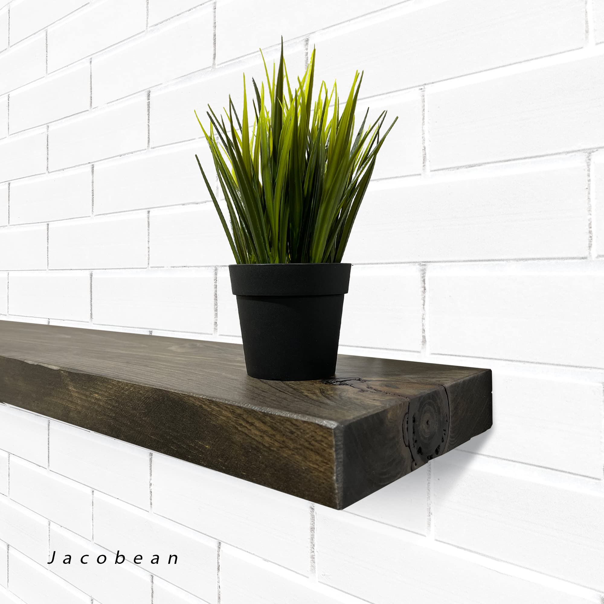 URBANDI Rustic Floating Shelves - Set of 2 Solid Wood Wall Shelves with Hidden Brackets, Heavy Duty 48Wx8D (Dark Brown) - Perfect for Living Room Decor, Bathroom Storage & Kitchen Organization