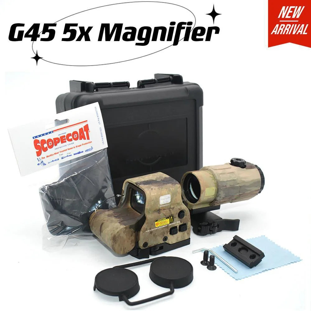 G45 5X Magnifier with 558 Red Dot Sight Combo - QD Mount Weaver & 20MM Rail Compatible - Tactical Scope for Airsoft, Paintball & Hunting - Perfect for Close to Mid-Range Target Acquisition