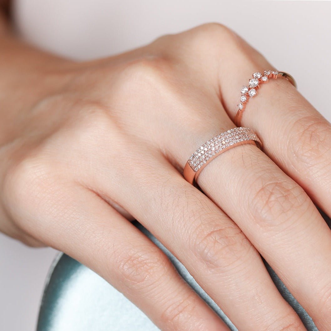 14K Rose Gold Diamond Cluster Half Eternity Wedding Band Ring for Women - Elegant Bridal Jewelry Gift for Anniversary, Engagement & Special Occasions