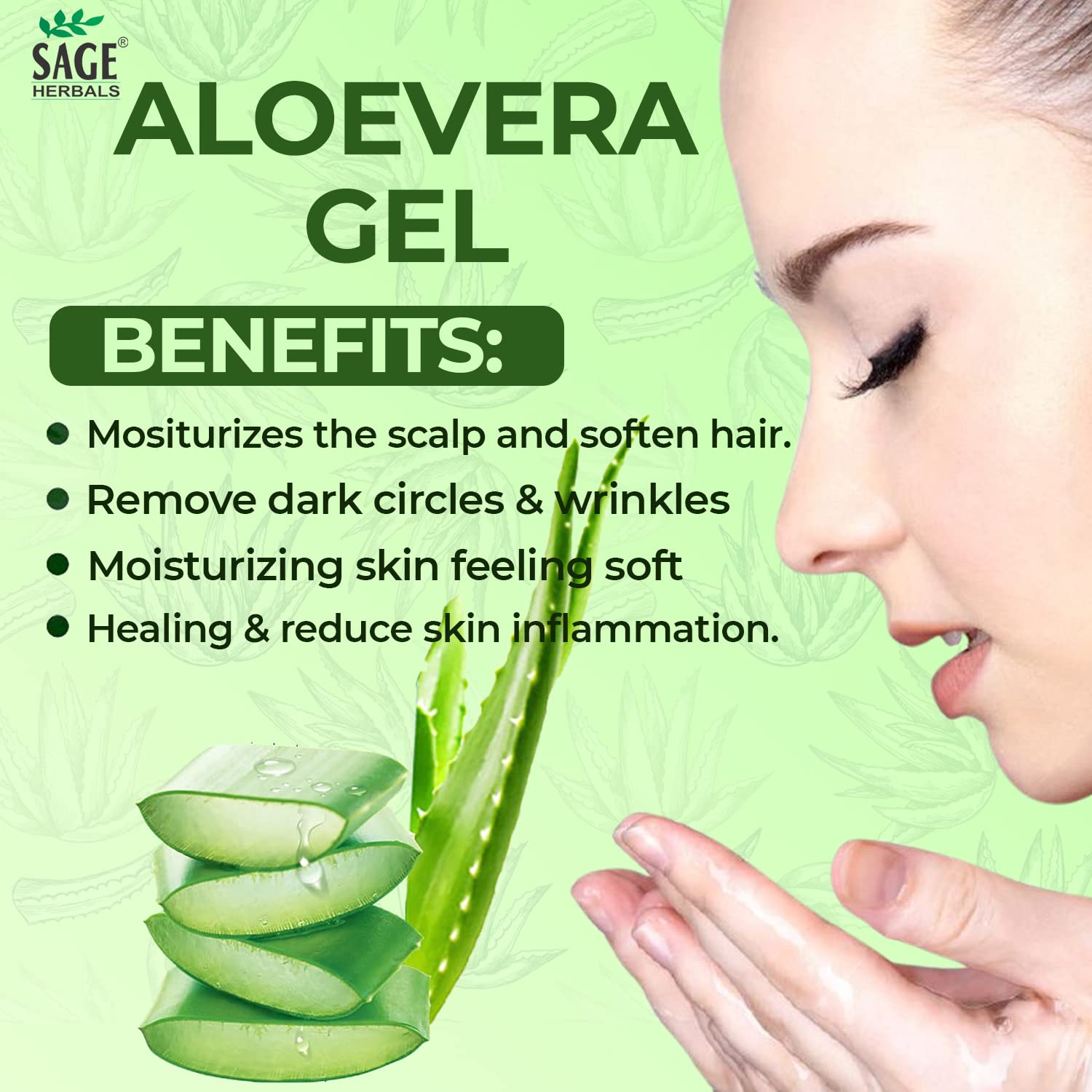Sage Herbals Aloe Vera Daily Moisturizing Gel for Smooth Skin - Rejuvenating & Glowing Skin Care - Dark Circle & Wrinkle Treatment - 110gm - Perfect for Daily Hydration & After Sun Care