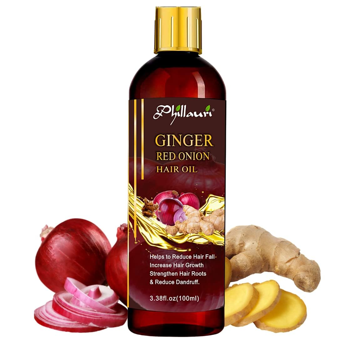 Phillauri Ginger Red Onion Herbal Hair Oil for Hair Growth & Scalp Care - 100ml Natural Hair Treatment for Thicker, Stronger Hair - Perfect for Daily Use & Hair Regimen