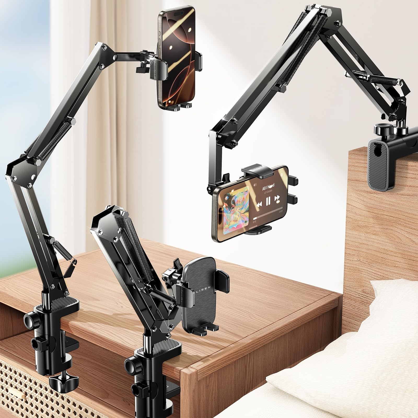 Flexible Gooseneck Phone Holder for Bed & Desk - 360° Adjustable Phone Stand with Clamp for iPhone 16/15/14/13/12, Samsung, Tablets - Perfect for Watching Videos, Reading, Video Calls & Hands-Free Use in Bed, Office or Car