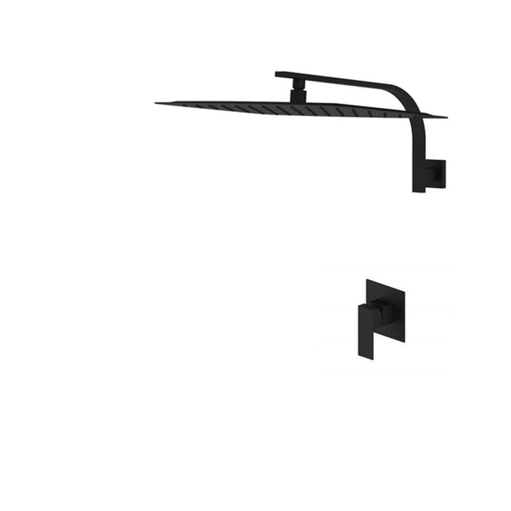 GELISURE Matte Black Square Shower Faucet Set - Wall Mounted Single Function Luxury Bathroom Shower Combo with Rainfall Showerhead | Perfect for Modern Home, Spa, and Hotel Bathroom Renovations