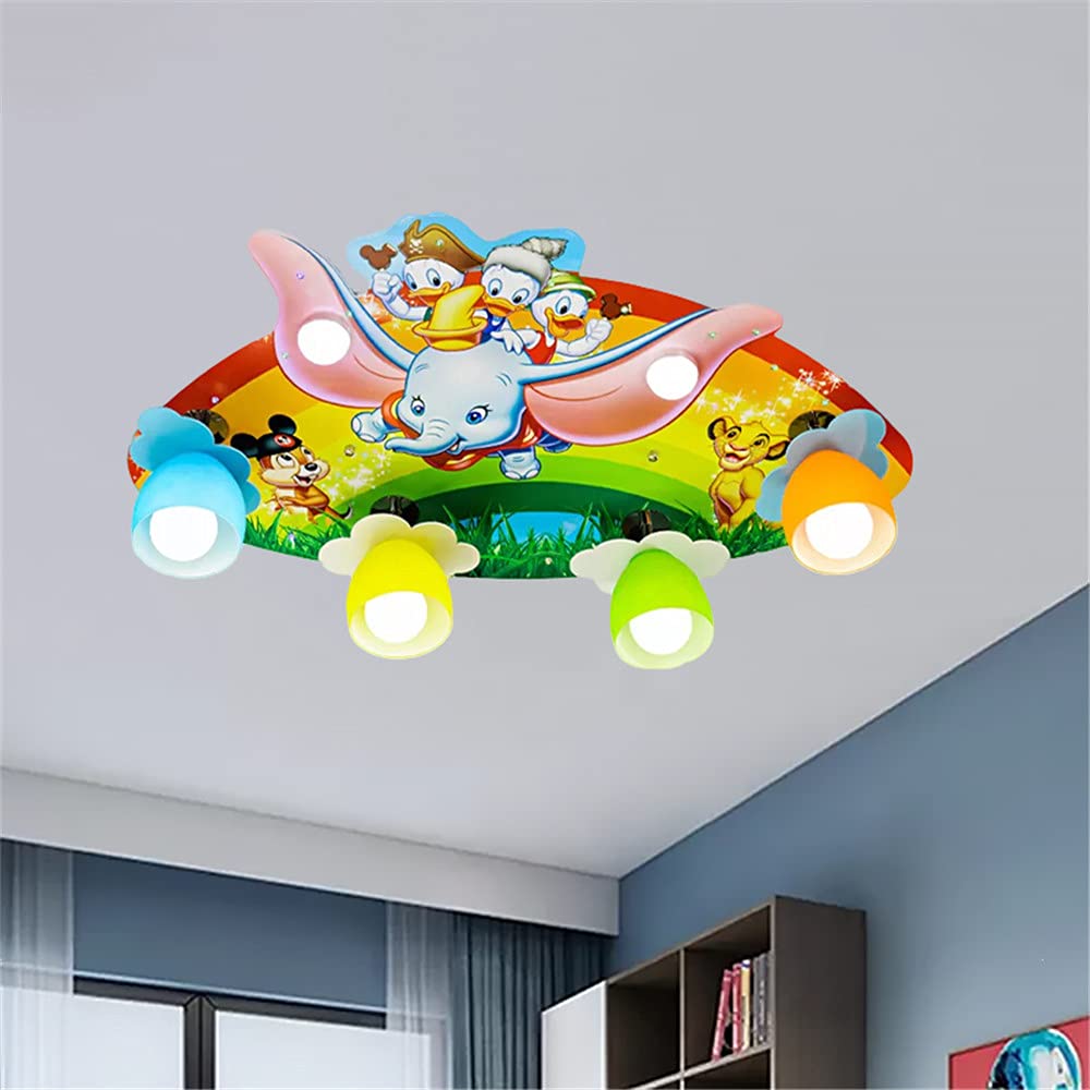 RUNNUP Modern Cartoon Elephant LED Ceiling Light - Wooden Kids Room Lighting Fixture for Nursery, Playroom & Kindergarten | Dimmable Hanging Light for Children's Bedroom Decor