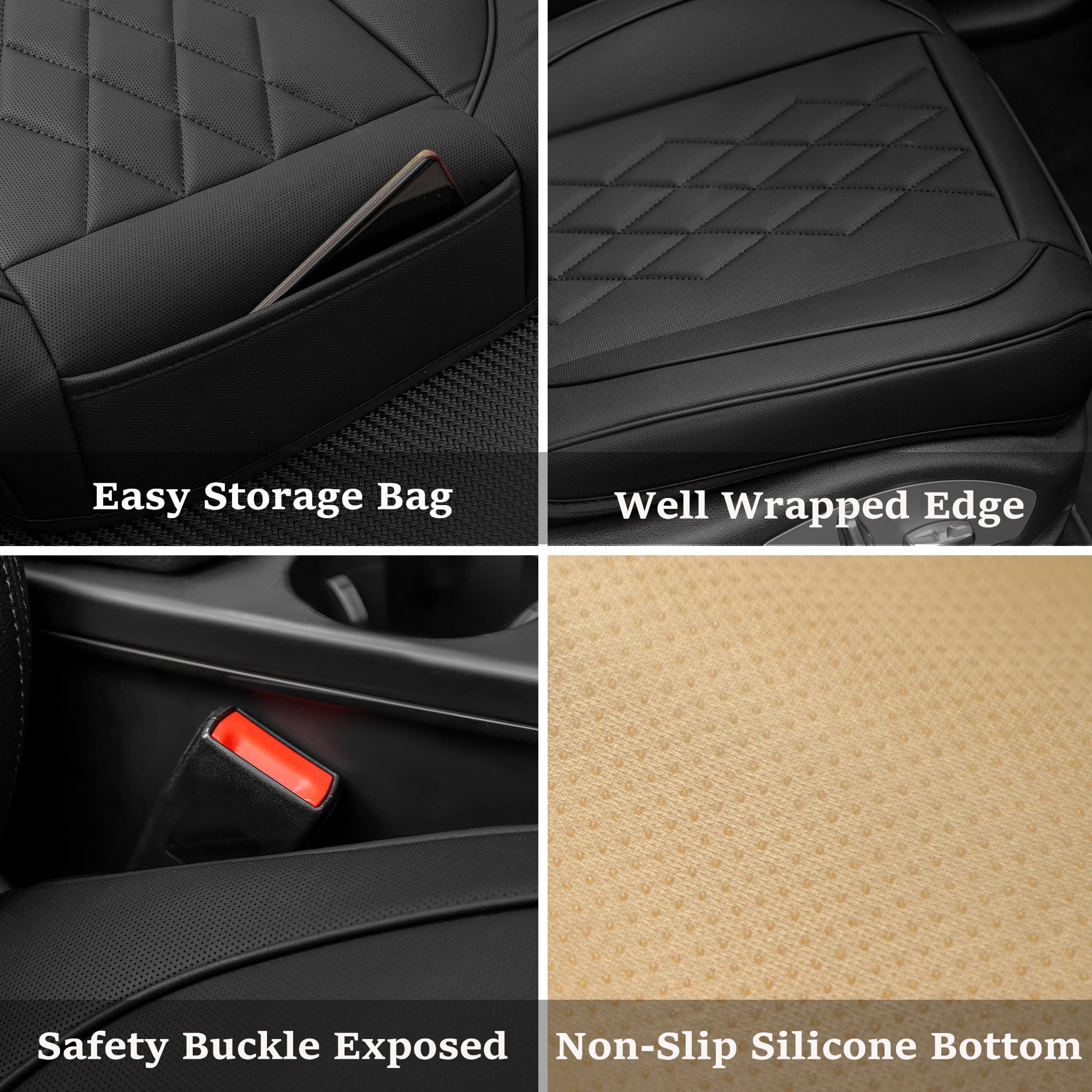 JOJOBAY 2-Pack Premium Leather Car Seat Covers - Anti-Slip Padded Front Seat Protectors Fits 95% Vehicles (Black, 2PC) - Perfect for Daily Commute, Road Trips & Protecting Car Seats from Wear