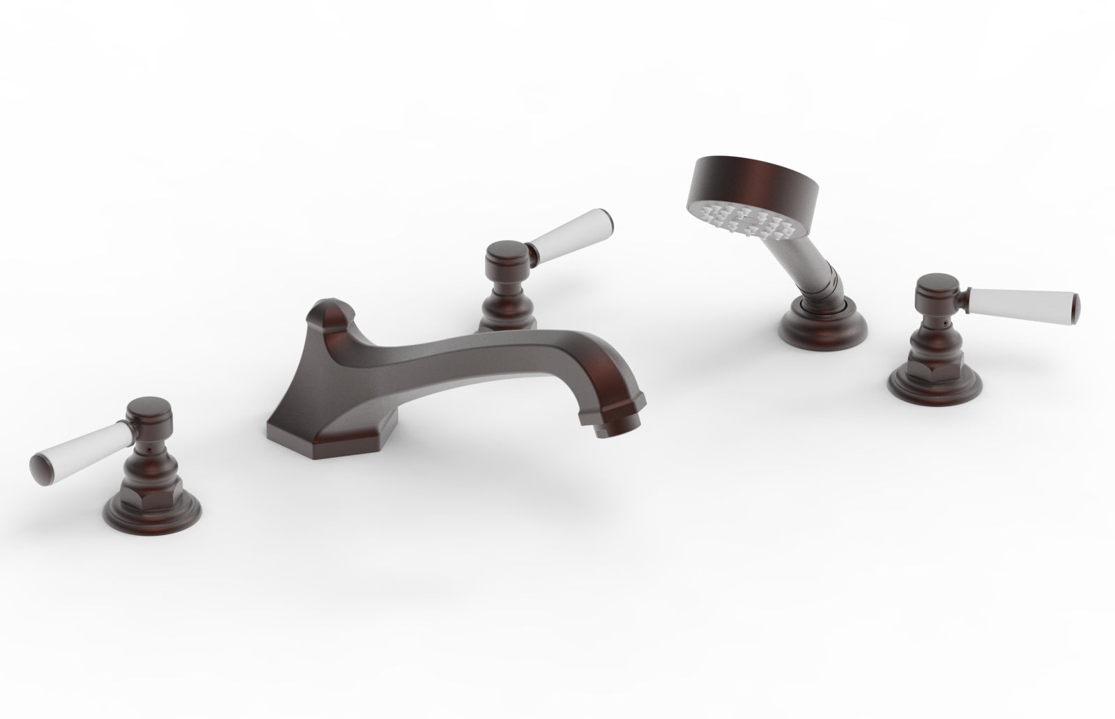 HEX TRADITIONAL Deck Mount Bathtub Faucet Set with Hand Shower - Satin White Finish & Lever Handles (Model 500-49) - Perfect for Modern Bathroom Renovations & Spa-Like Shower Experience