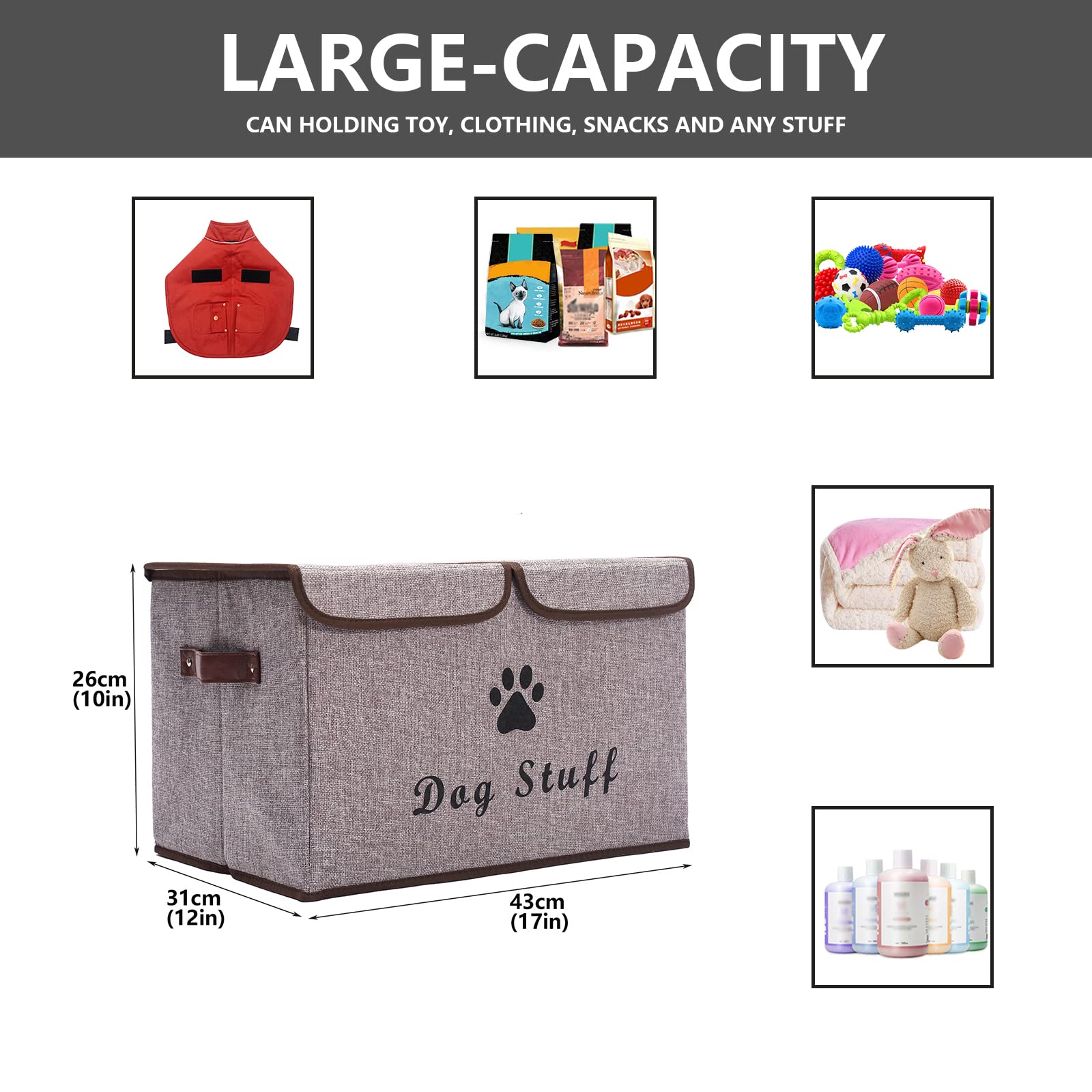 Durable Dog Toy Storage Box with Lid - Pet Organizer Basket for Dog Toys, Perfect for Living Room, Playroom & Closet - Light Gray Home Organization Solution for Pet Lovers