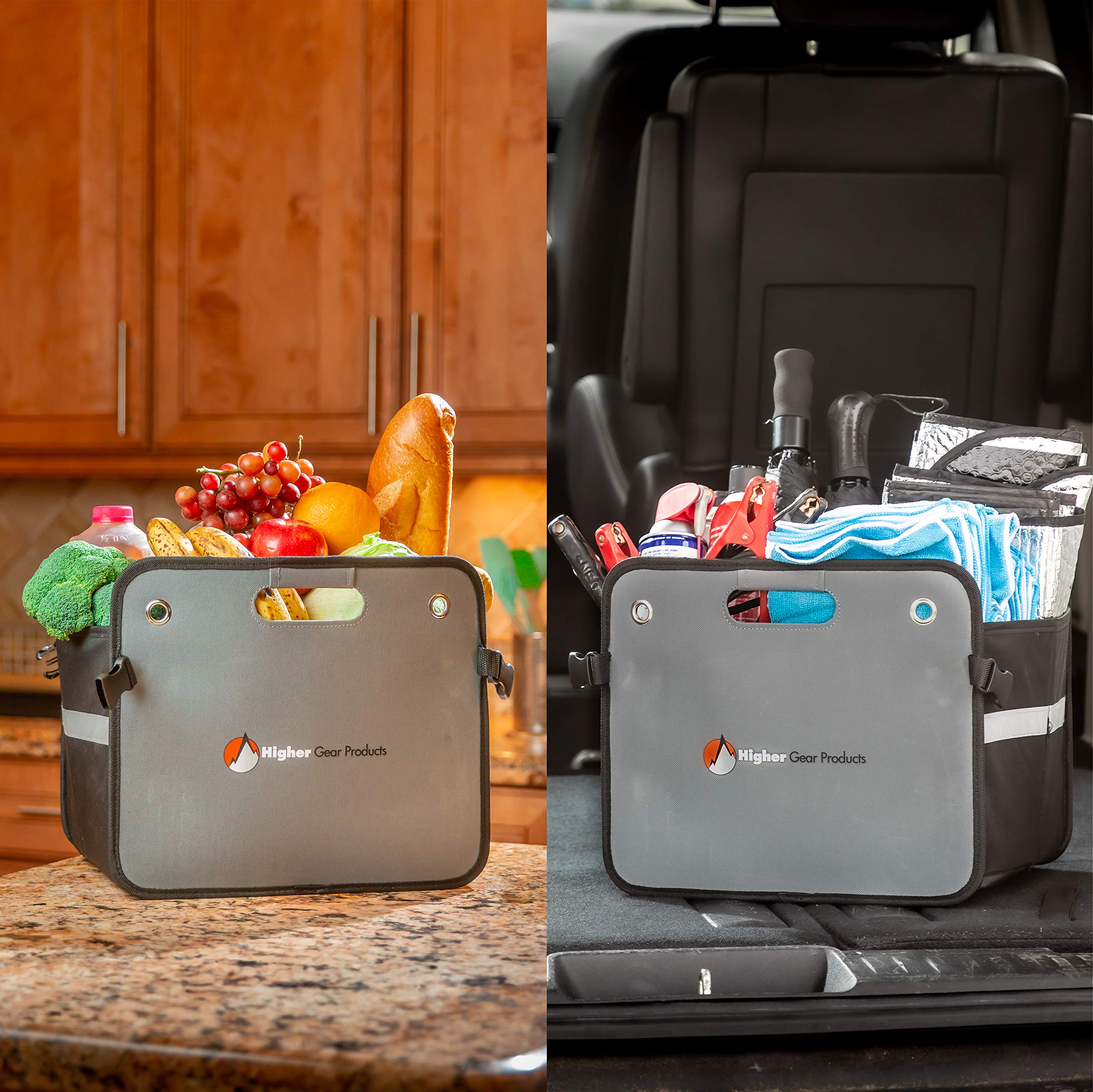 Higher Gear Small Car Organizer - Compact Car Storage Solution with Mesh Pockets & Reinforced Handles - Ideal for Grocery Shopping, Road Trips & Daily Commute - Perfect for SUVs, Sedans & Minivans