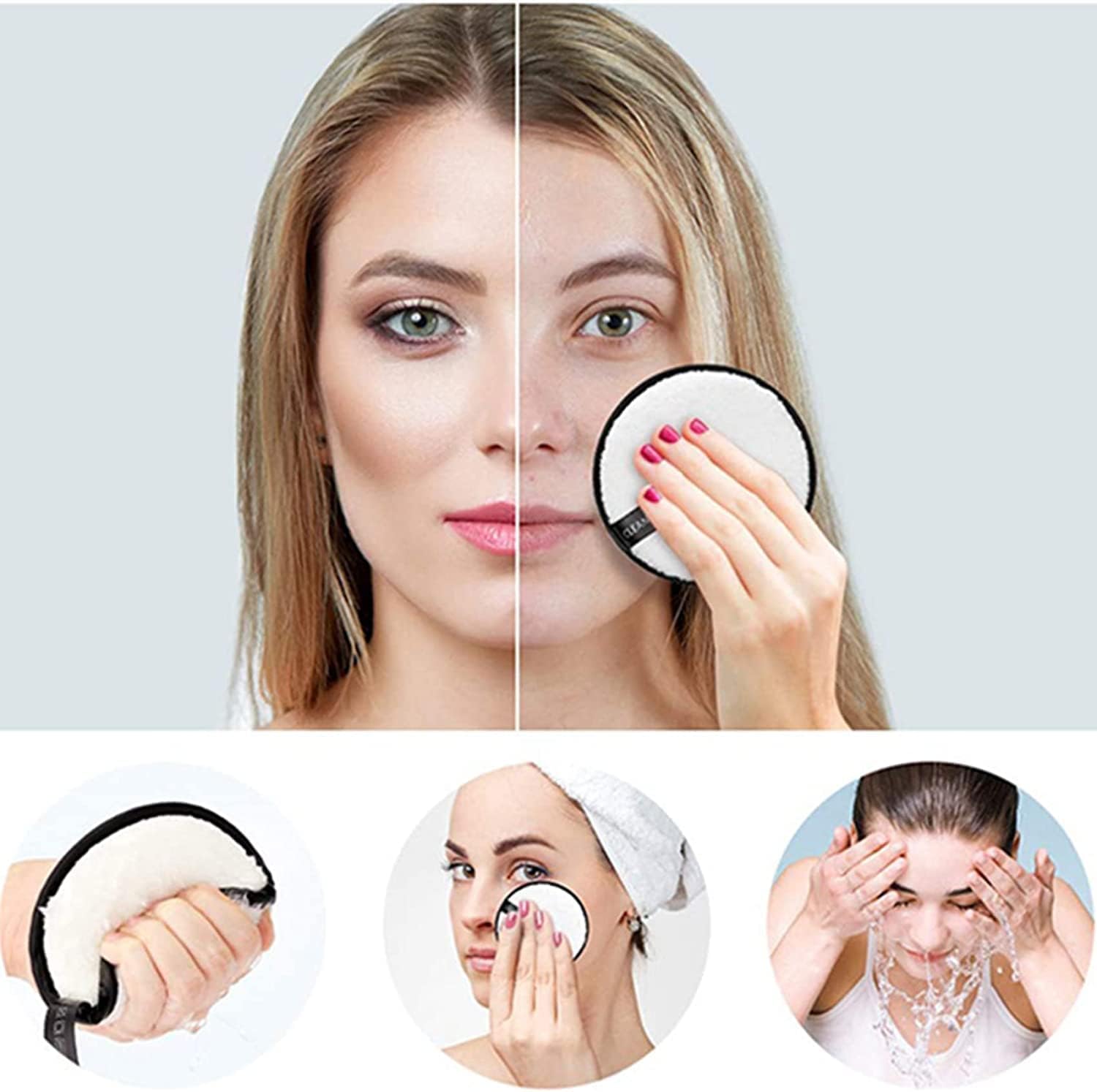 Microfiber Reusable Makeup Remover Sponge Pads - Gentle Deep Cleansing for Mascara & Eye Shadow - Eco-Friendly Facial Cleansing Wipes (Pack of 1) - Perfect for Travel, Daily Makeup Removal & Skincare Routine