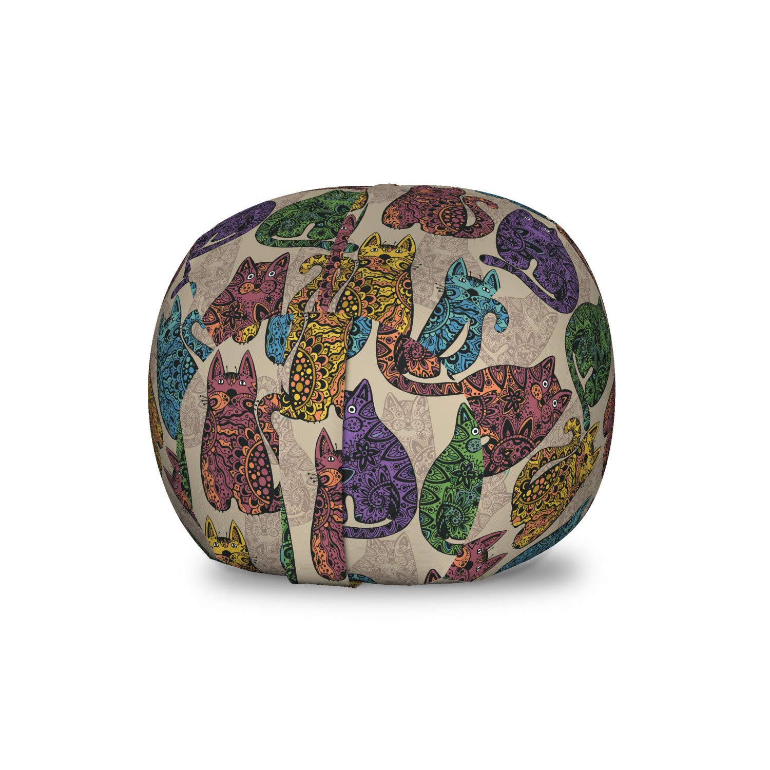 Ambesonne Vintage Cat Mandala Floral Toy Storage Bag Chair - Small Multicolor Washable Stuffed Animal Organizer for Kids' Room, Nursery, or Playroom Decor