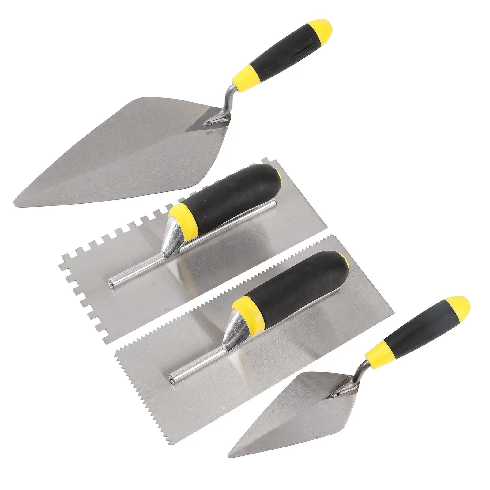 4-Piece Concrete Tool Set - Plastering Trowel with SQ Teeth, V Teeth Trowel, 11