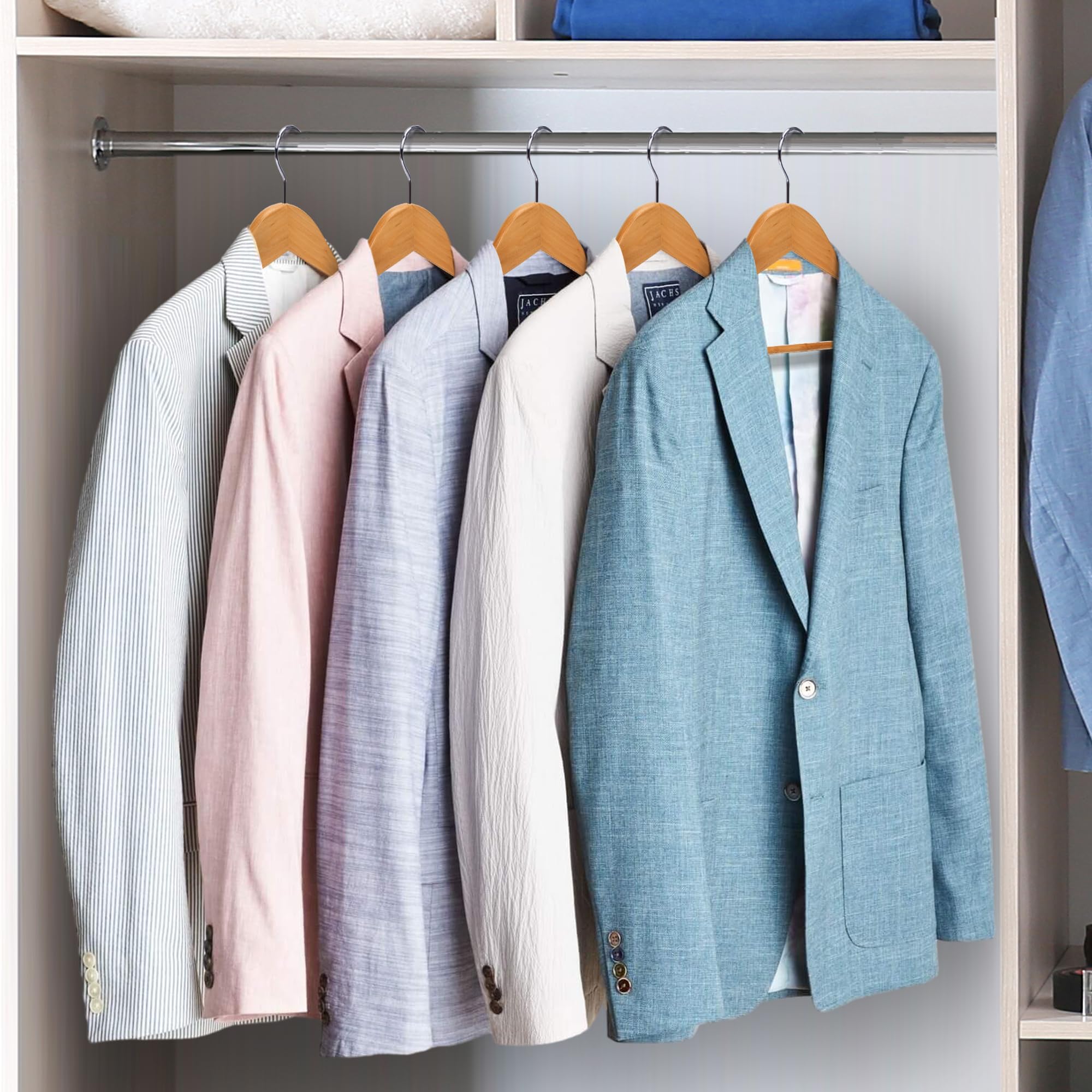 Premium 20-Pack 17.5 Inch Wooden Coat Hangers with Non-Slip Pant Bar - Smooth Splinter-Free Natural Finish for Closet, Suits, Dresses & Home Organization