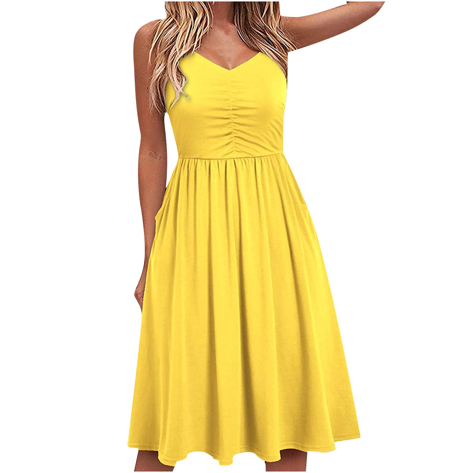 Leodye Women's Summer Spaghetti Strap Floral Print V-Neck Midi Dress - Casual Beach & Swim Tank Dress for Outdoor Activities, Vacations, and Daily Wear