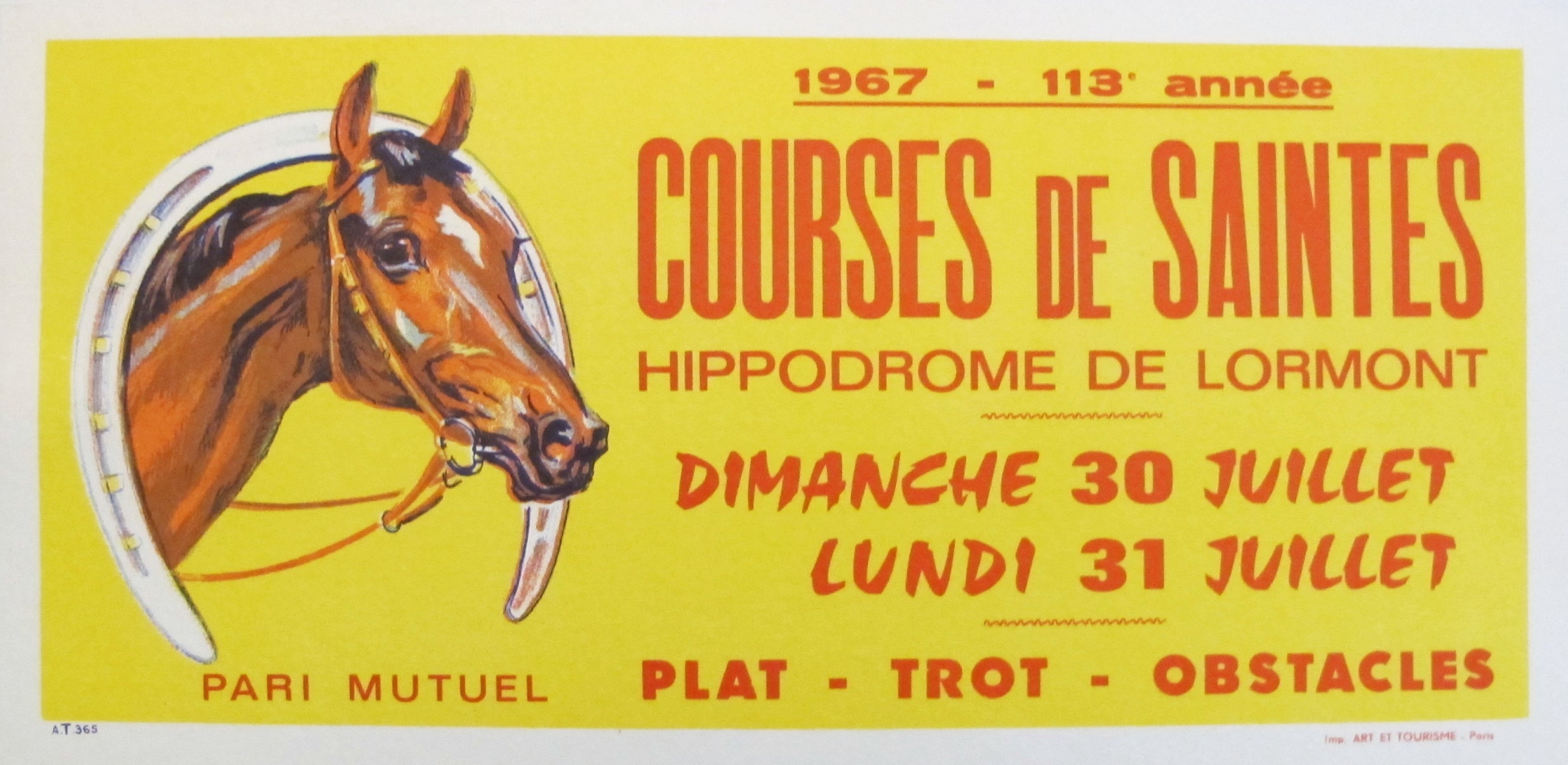 Vintage 1967 French Horse Race Poster - Saintes Races Retro Wall Art Decor for Home, Office & Equestrian Enthusiasts | Perfect for Racing Fans & Vintage Collectors