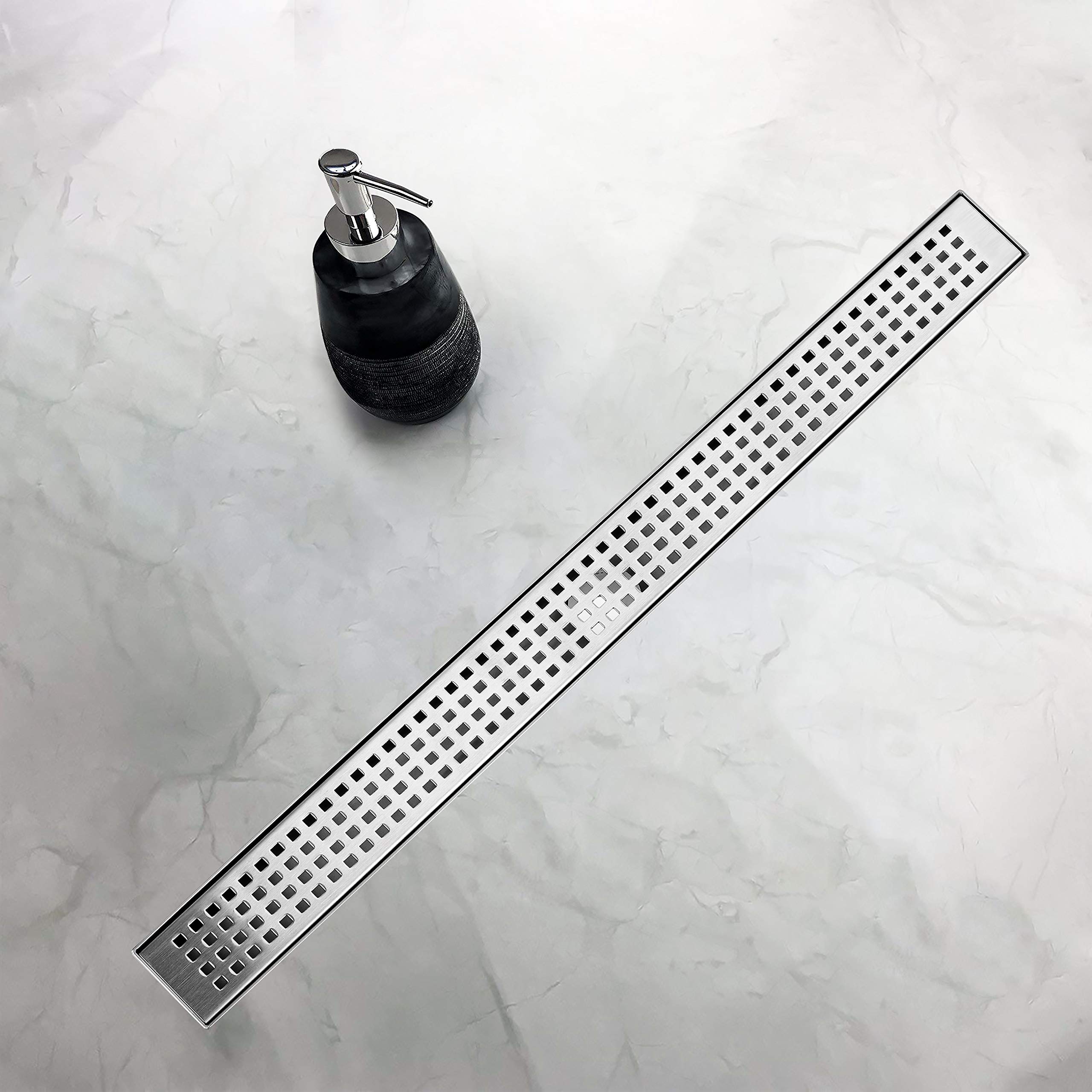 48 Inch Linear Shower Drain - Brushed Nickel 304 Stainless Steel Bathroom Floor Drain with Removable Grate | Modern Waterproof Design for Walk-in Showers & Wet Rooms | Easy Installation & Low Maintenance