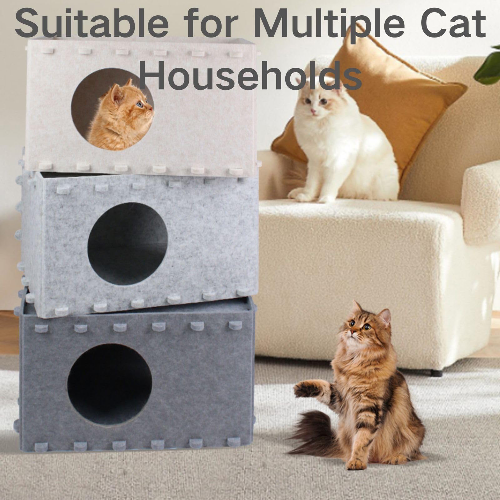 Premium Cat Bed for Indoor Cats - Large & Multi-Cat Scratch-Resistant Cave Hideaway (22x14.2x12 Inch, Cream) | Cozy Pet Furniture for Lounging, Napping & Playtime