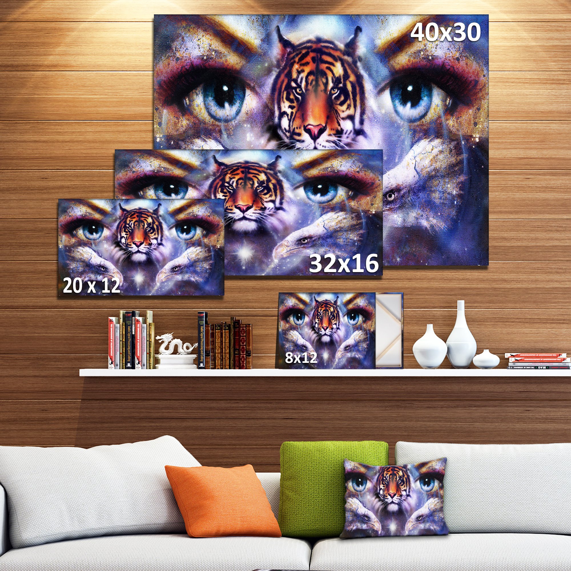 Tiger with Woman Eyes Animal Canvas Art Print - Unique Wildlife Wall Decor for Living Room, Bedroom & Office