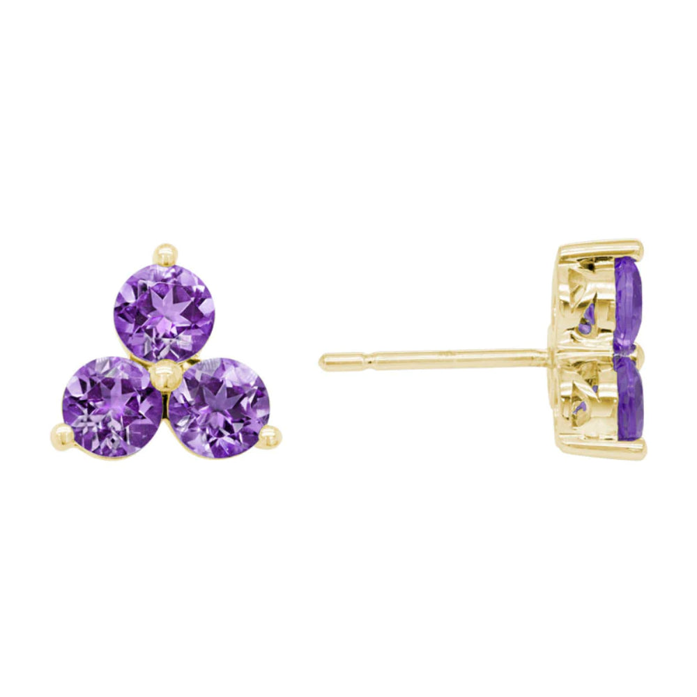 14K Gold Amethyst Flower Stud Earrings for Women – Elegant Purple Gemstone Jewelry Gift for Birthday, Anniversary & Special Occasions