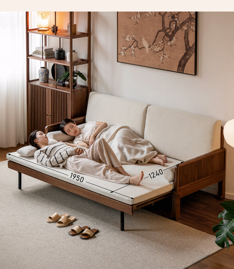 Premium Black Walnut & Oak Solid Wood Foldable Sofa Bed - Convertible Sleeper Couch for Small Spaces, Guest Rooms & Apartments