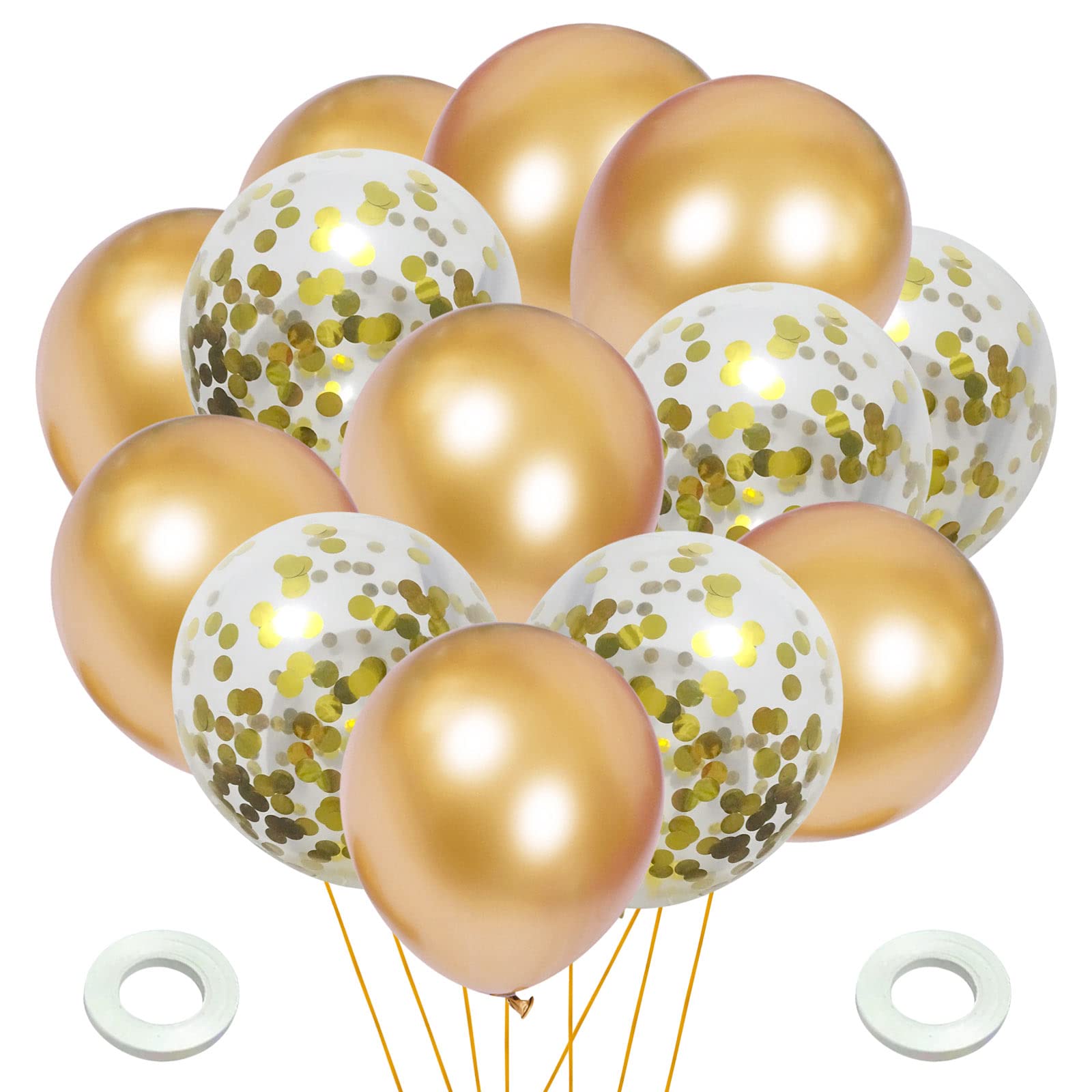 12 Inch Gold Confetti Transparent Balloons & Gold Metallic Balloons - Graduation, Wedding, Birthday, Baby Shower Decorations - Perfect for Party Backdrops, Ceiling Decor & Photo Booth Props